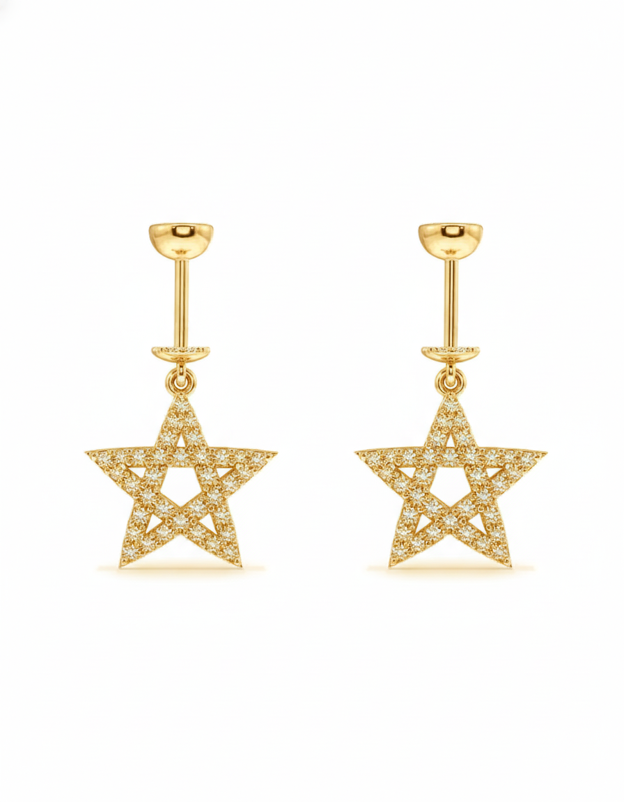 Criss Cross Zircon Star Screw Helix Hanging Earrings