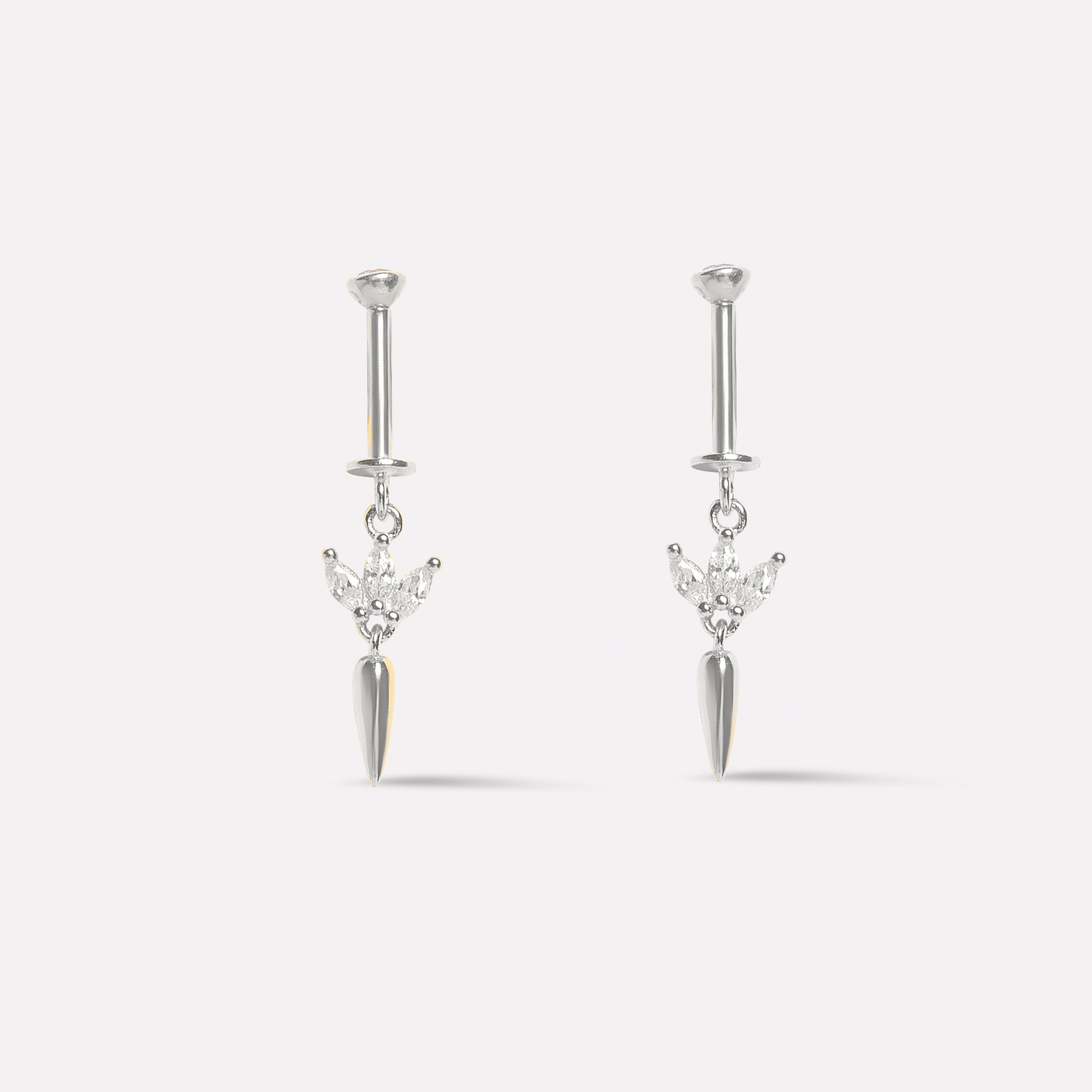 Three Petal Long Drop - Helix Hanging Earrings