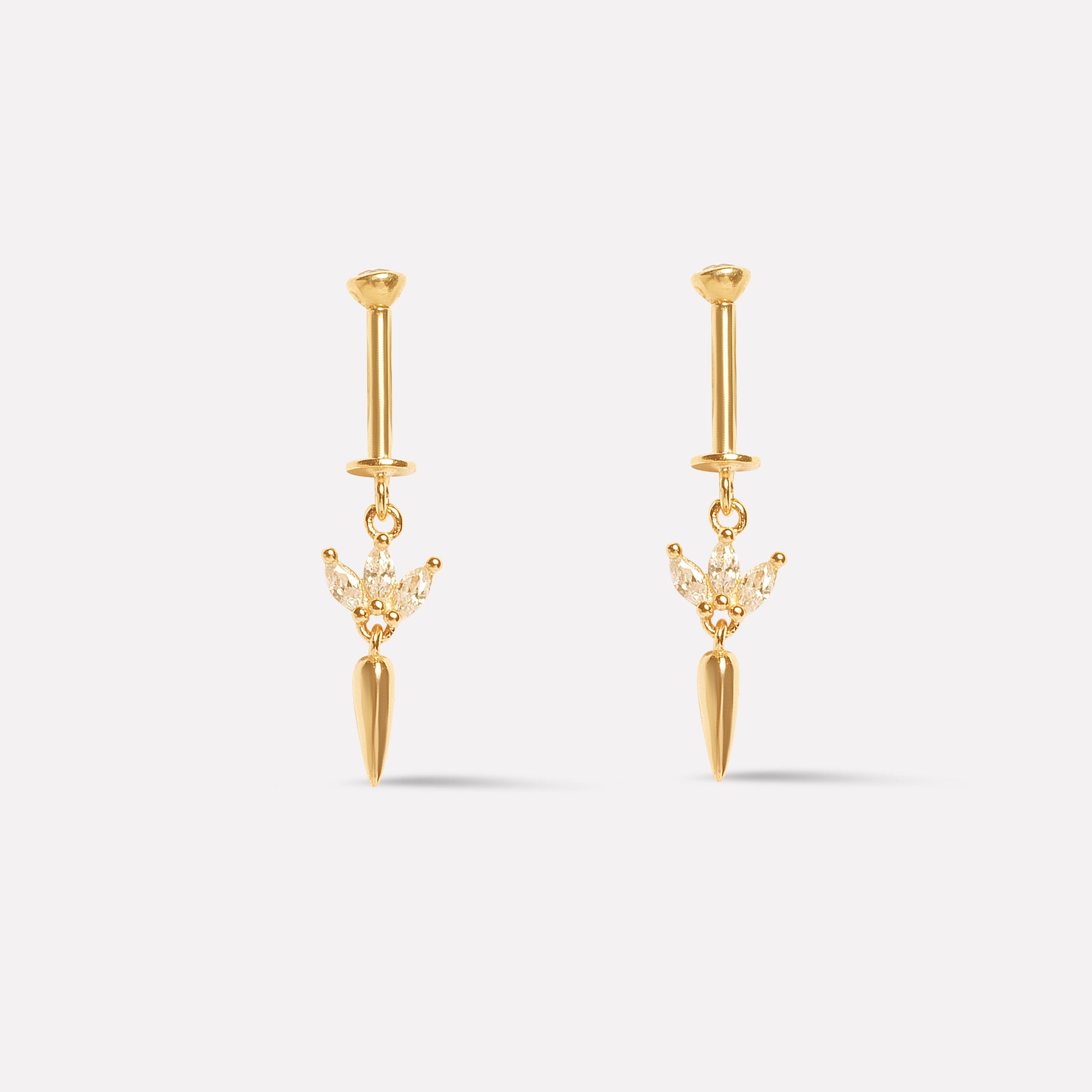 Three Petal Long Drop - Helix Hanging Earrings