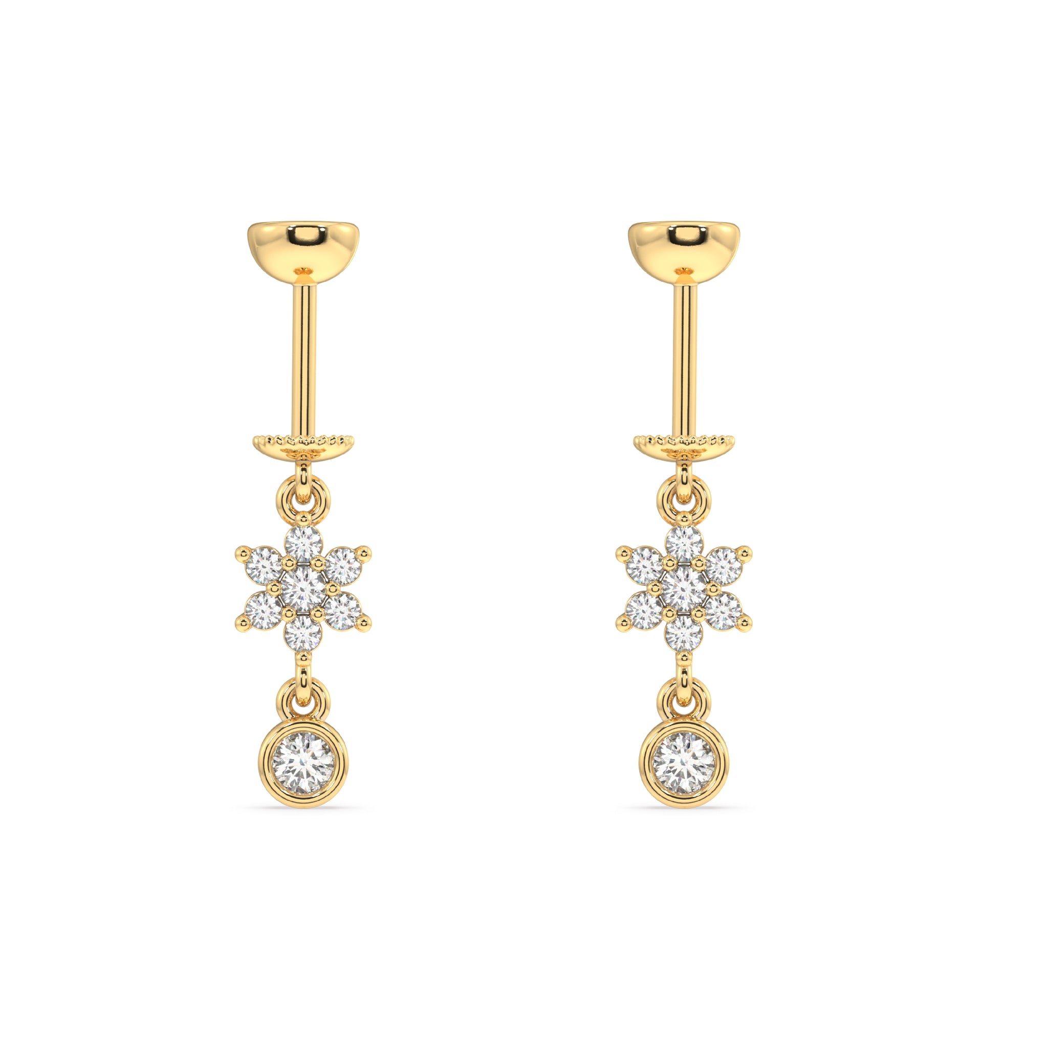 Five Petal Flower With Zircon Drop Screw Helix Hanging Earrings