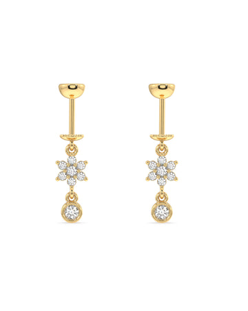 Five Petal Flower With Zircon Drop Screw Helix Hanging Earrings