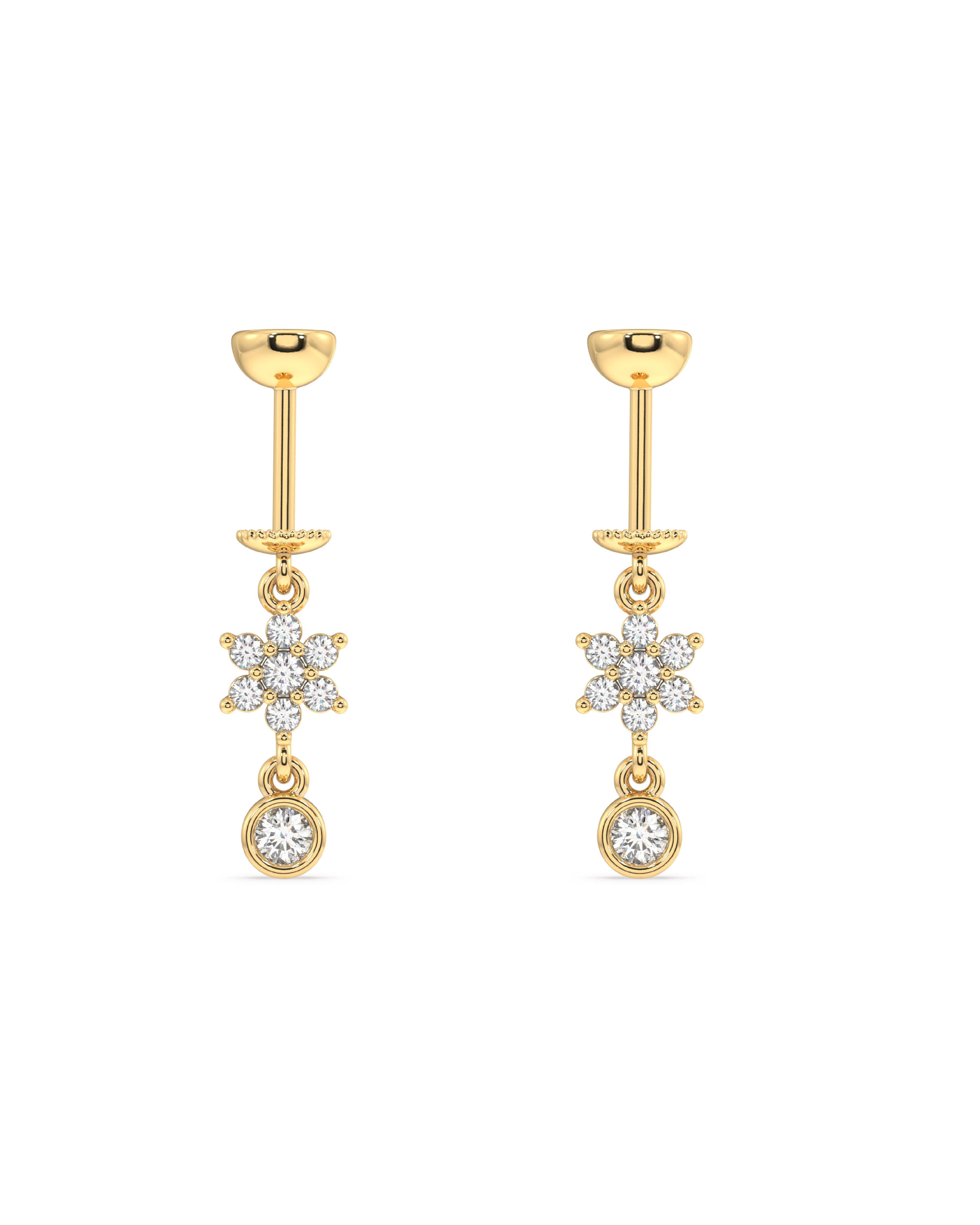 Five Petal Flower With Zircon Drop Screw Helix Hanging Earrings