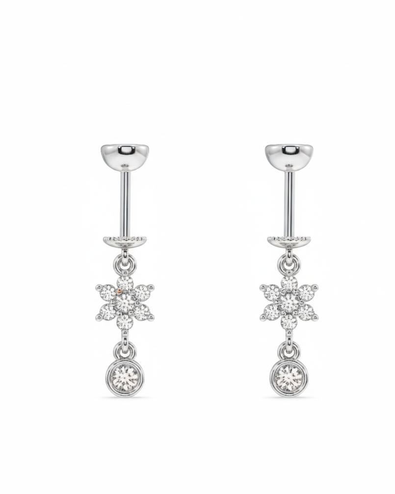 Five Petal Flower With Zircon Drop Screw Helix Hanging Earrings