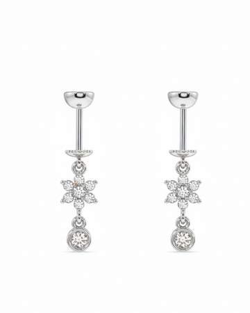 Five Petal Flower With Zircon Drop Screw Helix Hanging Earrings