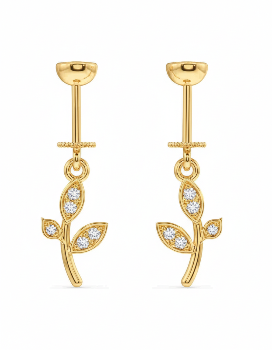 Zirconia Curve Leaf Charm Helix Hanging Earrings