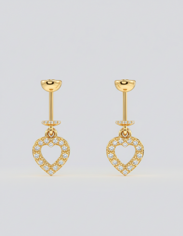 Zirconia Hollow Heart Helix Hanging Earrings
