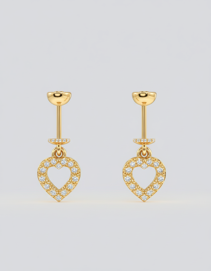 Zirconia Hollow Heart Helix Hanging Earrings
