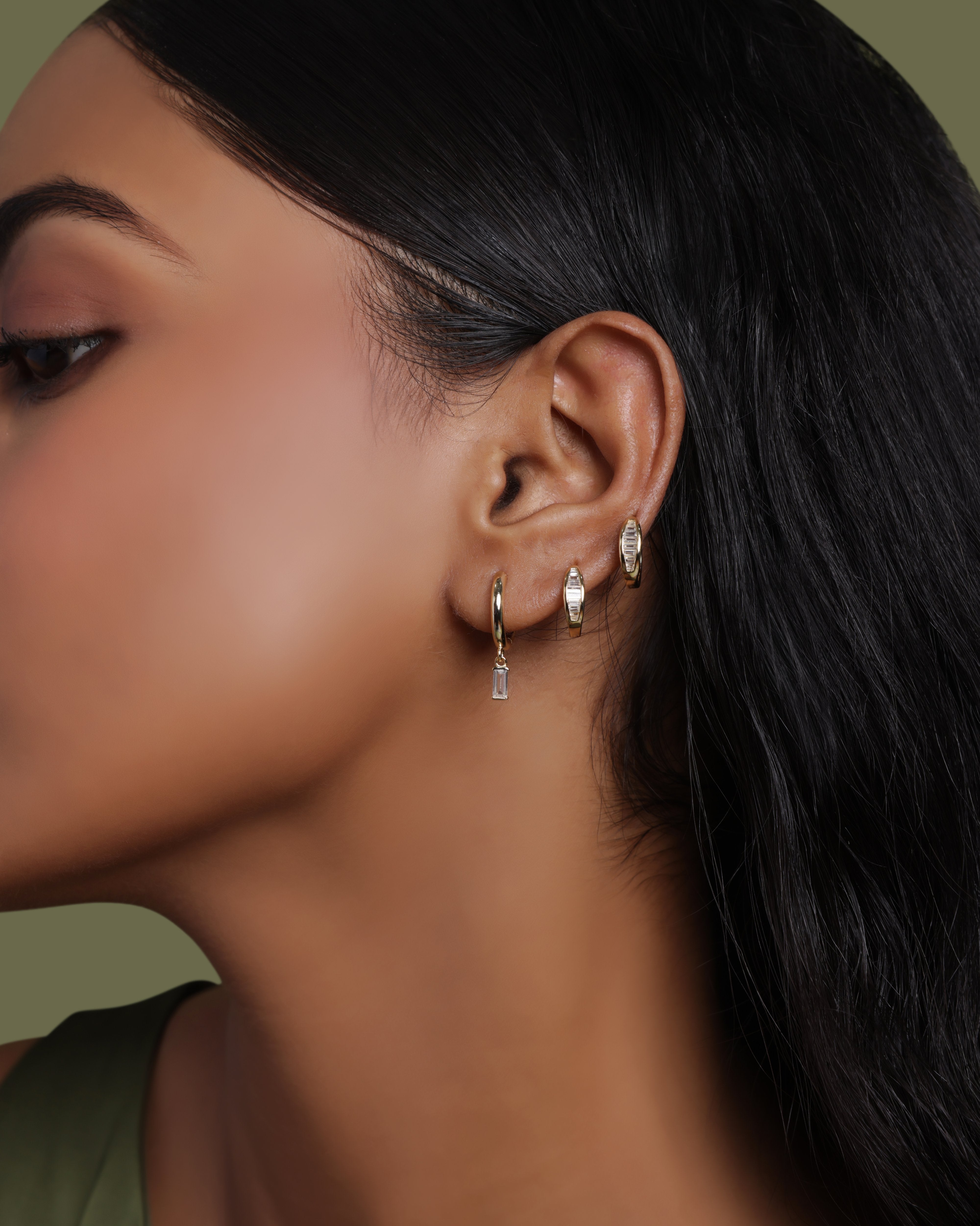Bold Baguette Charm Hoop Earrings