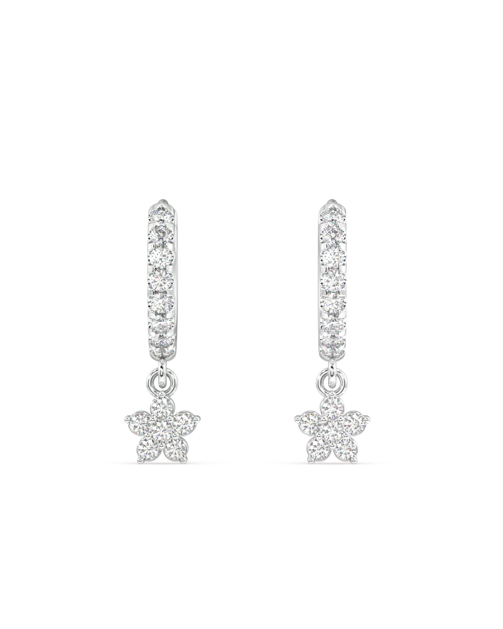 Mini Flower Six Stone Hoop Earrings