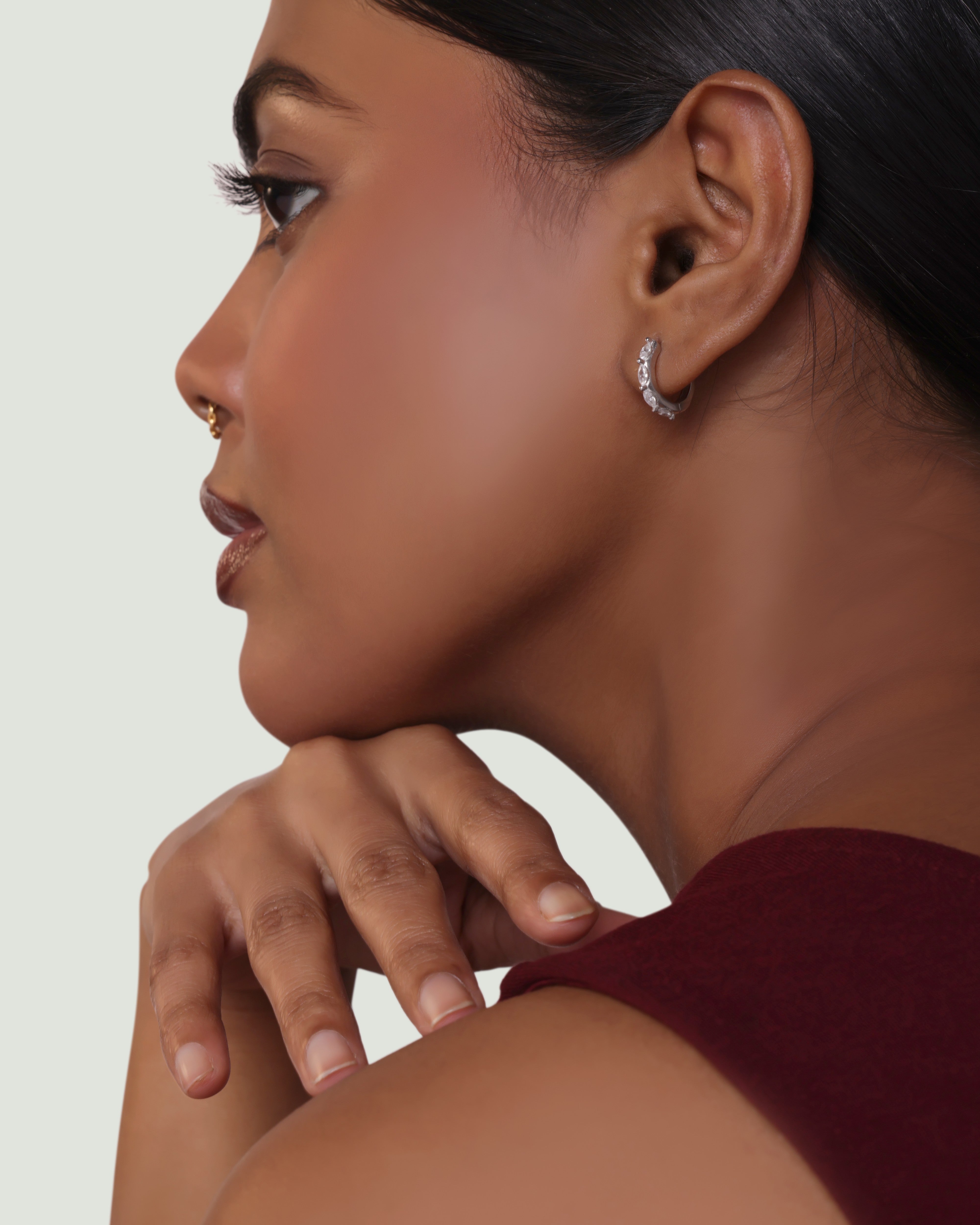 Marquise Stone Round Hoop Earrings