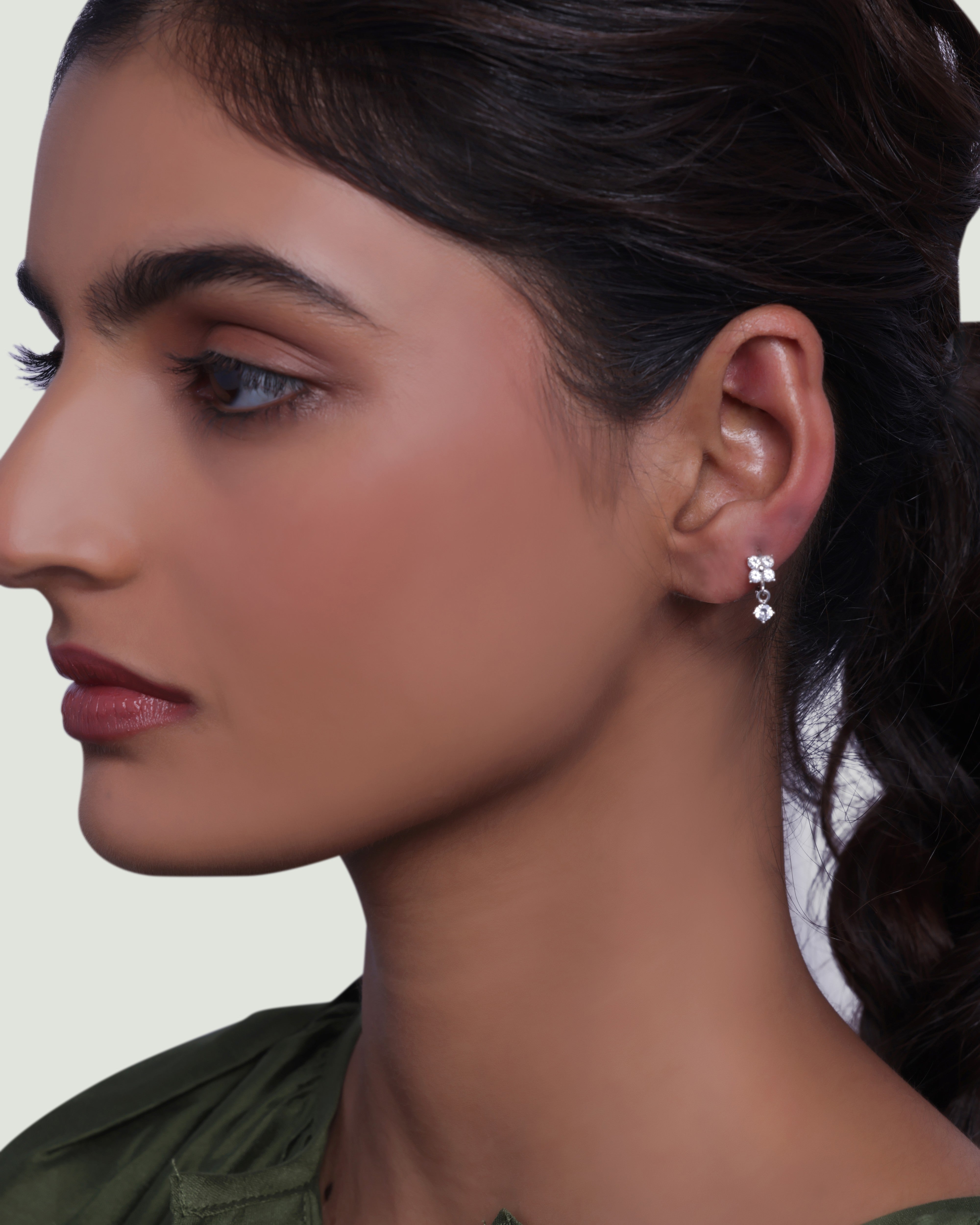 Four Petal Flower Drop Hoop Earrings