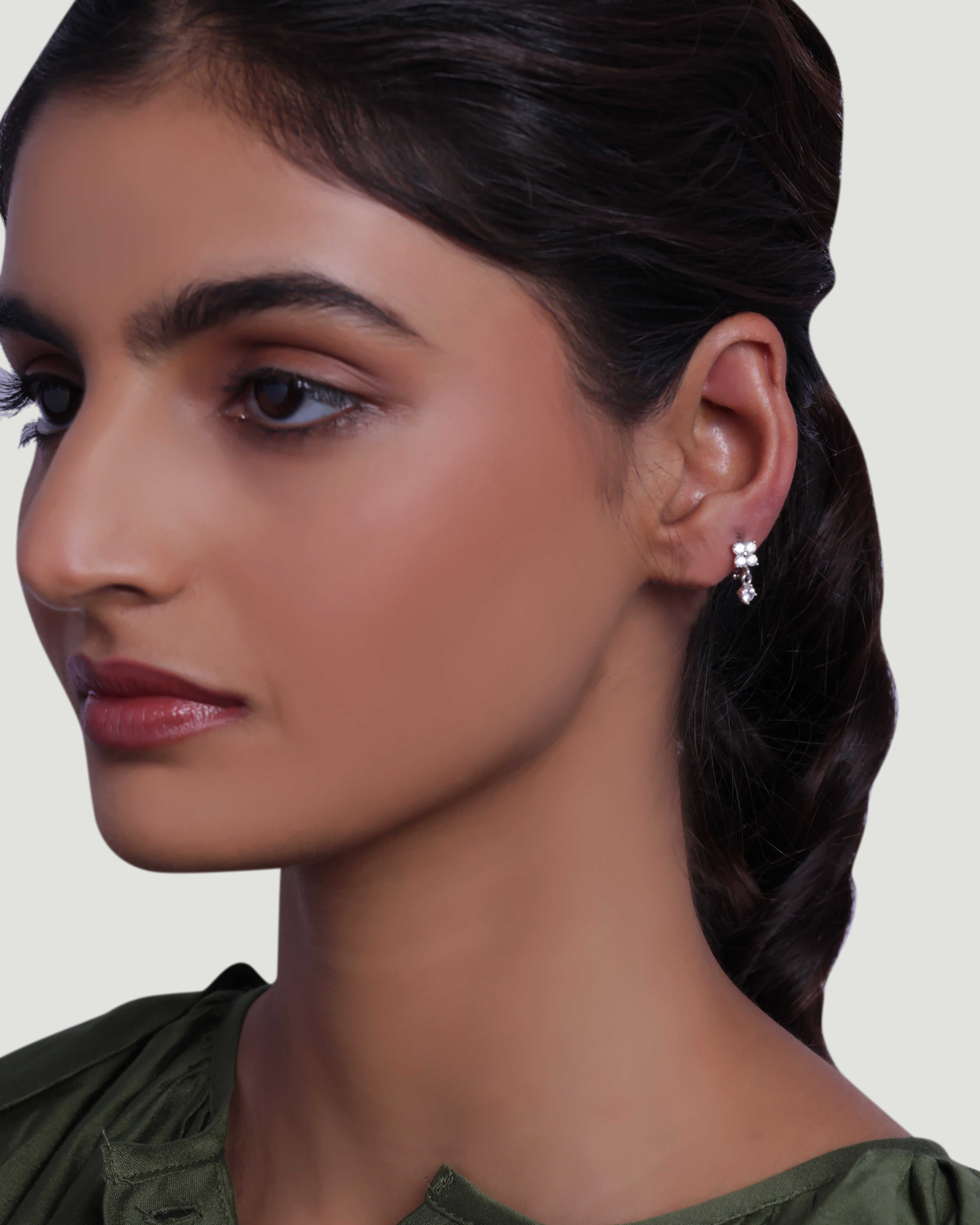 Four Petal Flower Drop Hoop Earrings