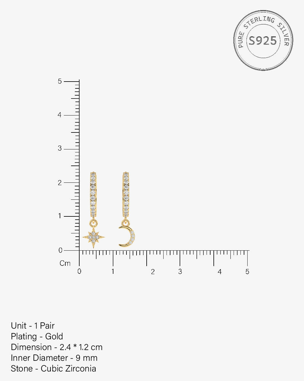 Moon Star Charm Hoop Earrings