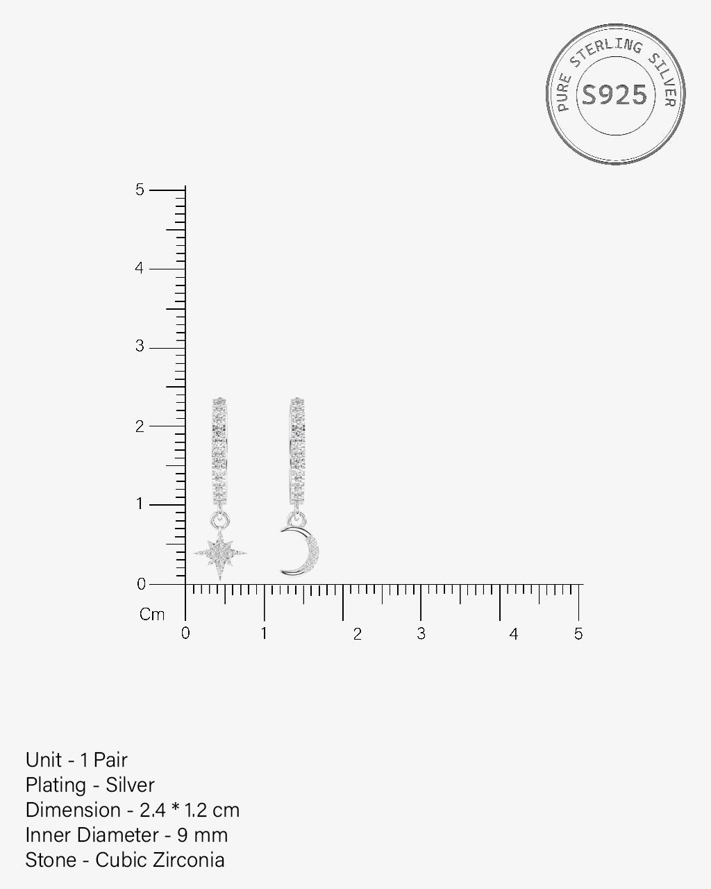 Moon Star Charm Hoop Earrings