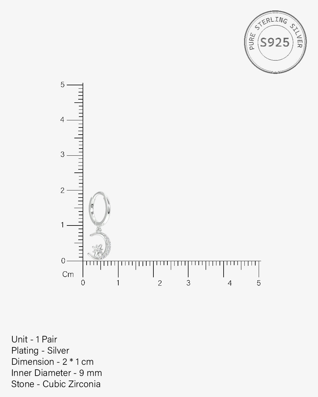 Zircon Moon With Star Hoop Earrings