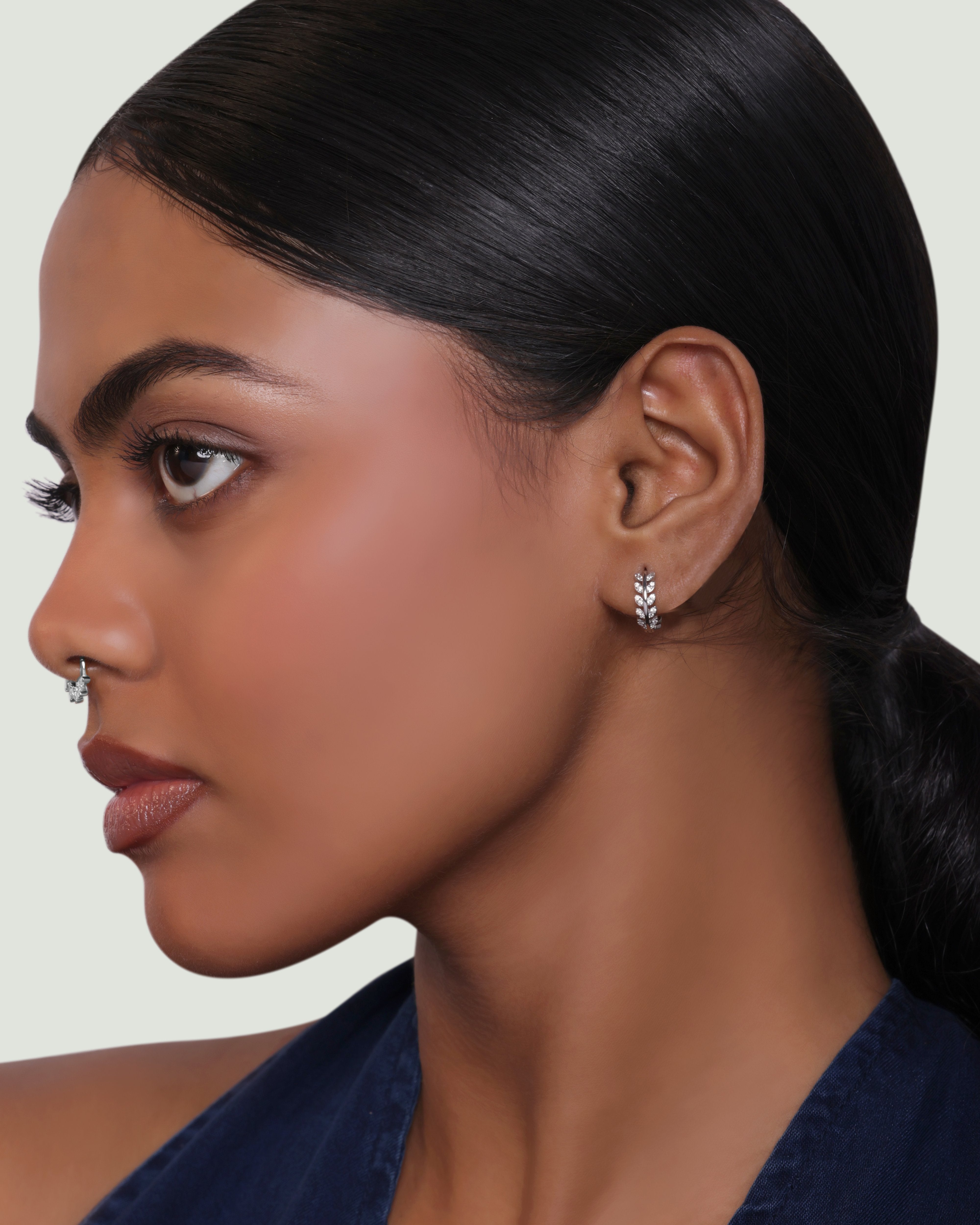 Zirconia Leaf Hoops Earrings - 10MM