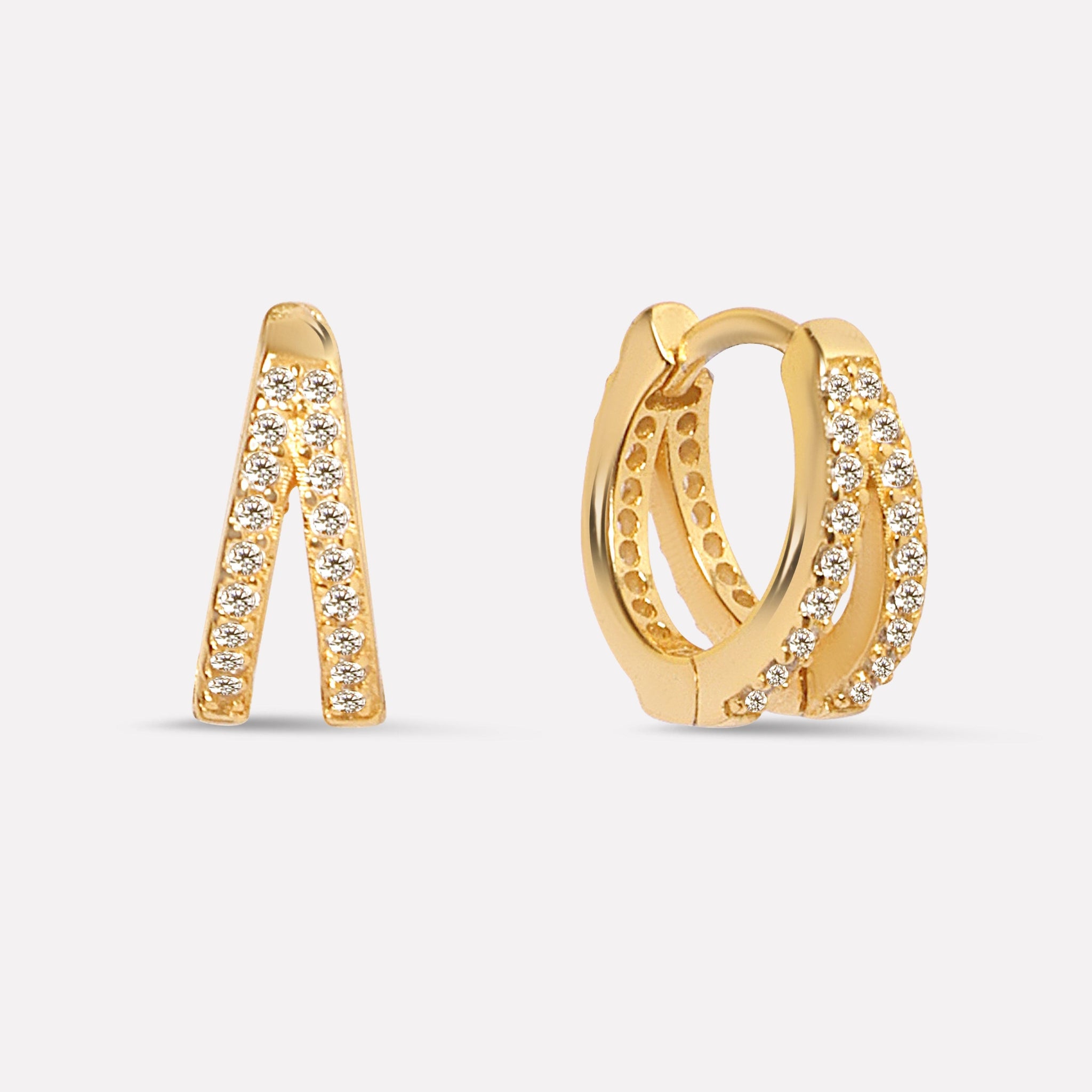 Zirconia Twin Hoops Earrings - 12MM