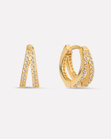 Zirconia Twin Hoops Earrings - 12MM