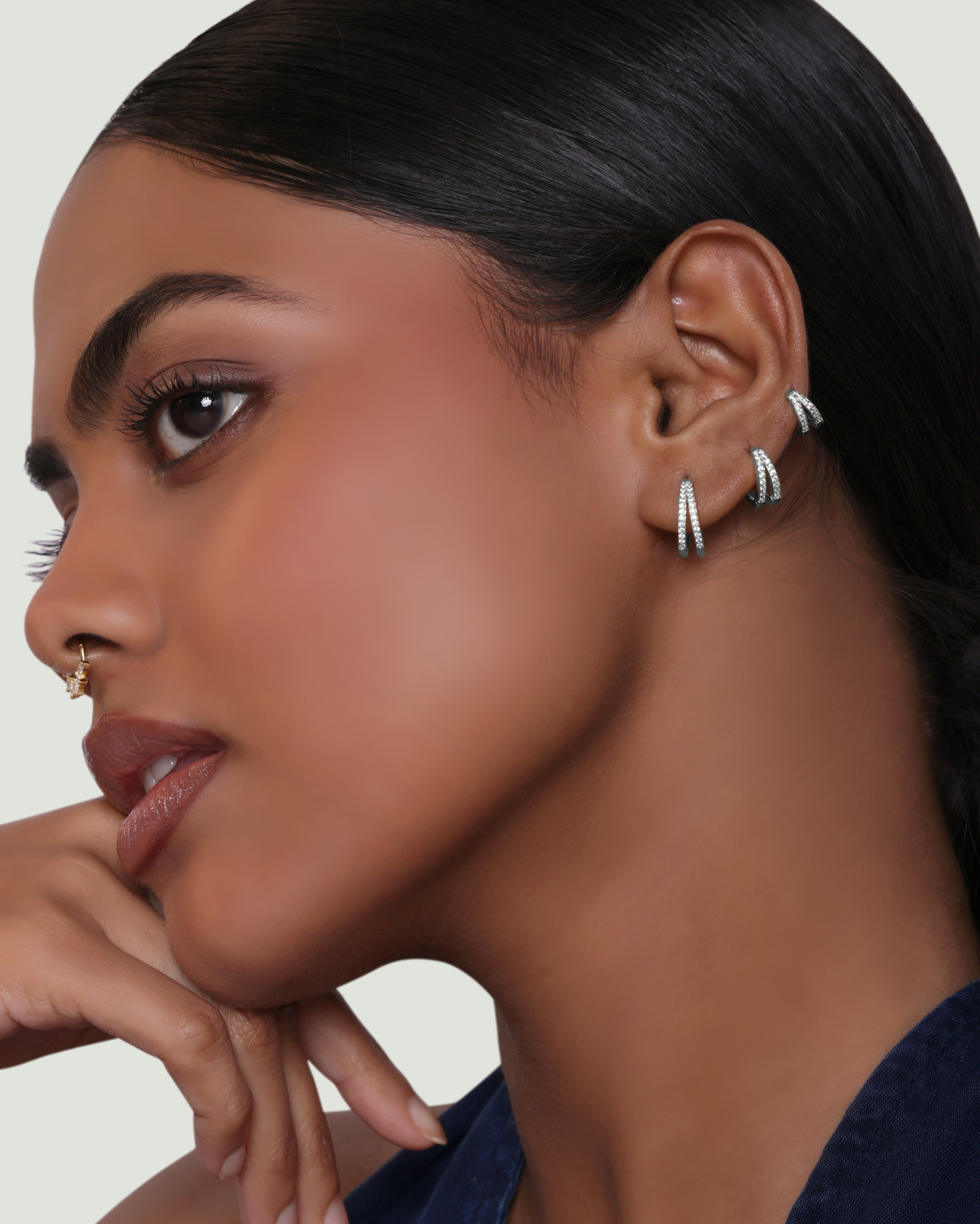 Zirconia Twin Hoops Multiple Sizes Hoop Earrings