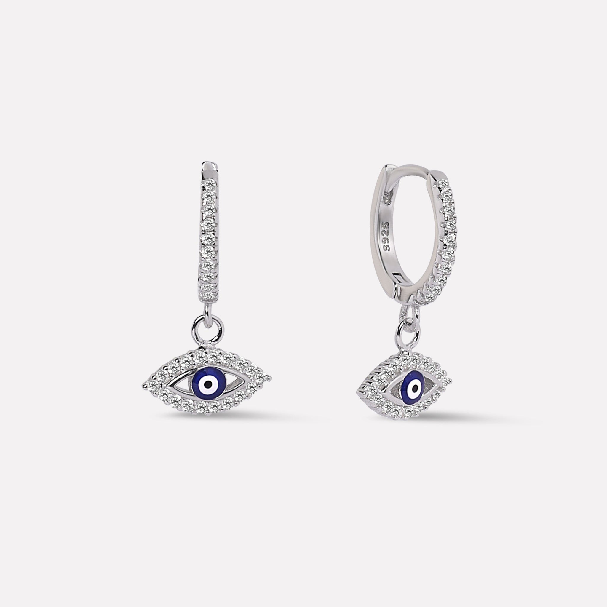 Enamel Eye Charm Hoops Earrings