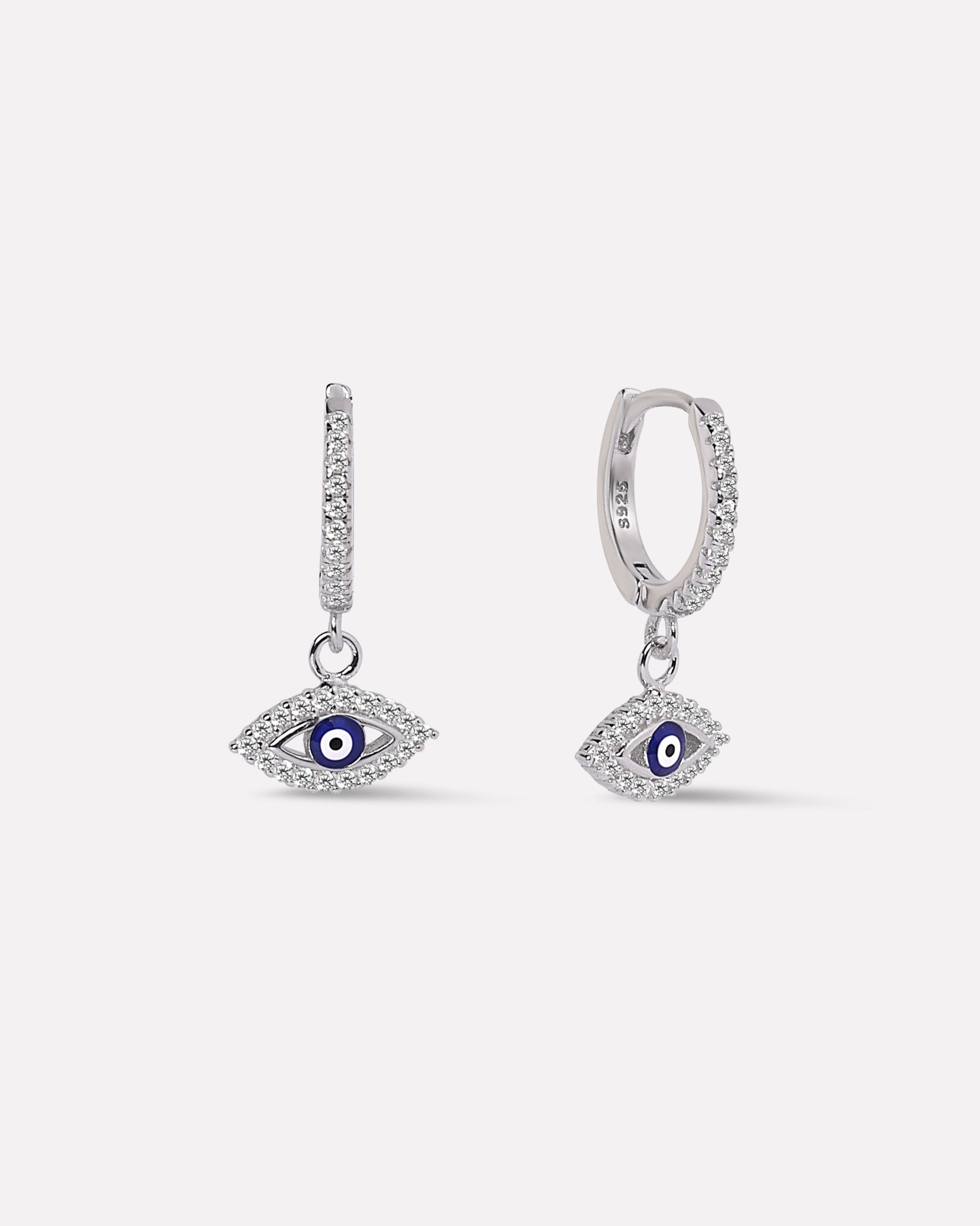 Enamel Eye Charm Hoops Earrings
