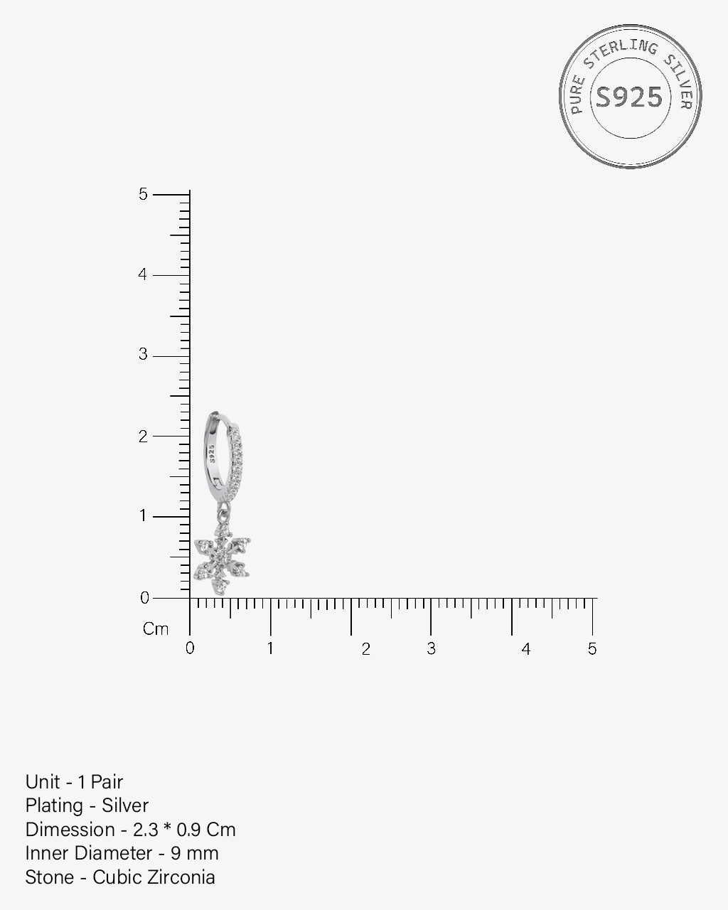 Minimal Snowflake Charm Hoops Earrings