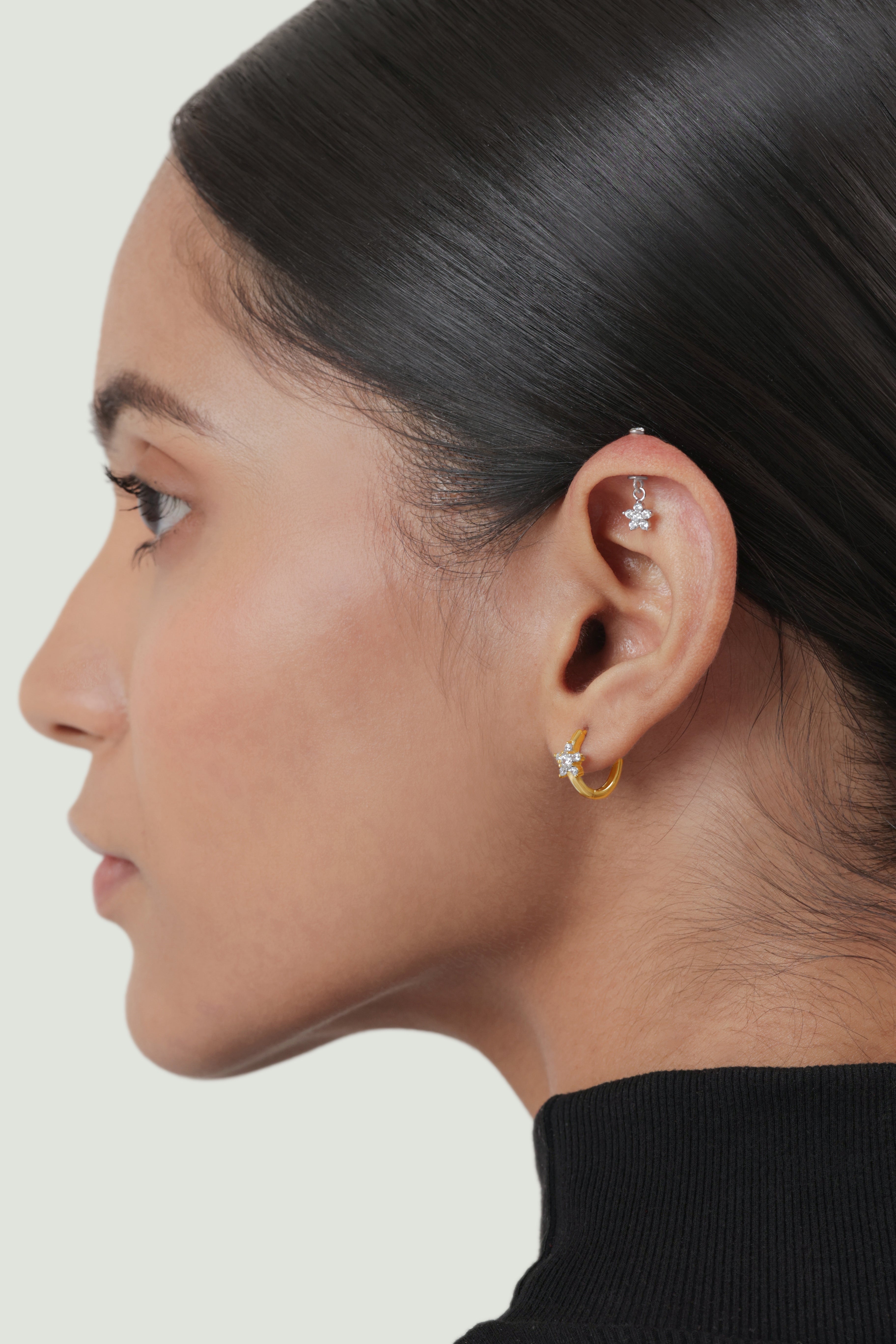 Floral Silver Hoops Earrings