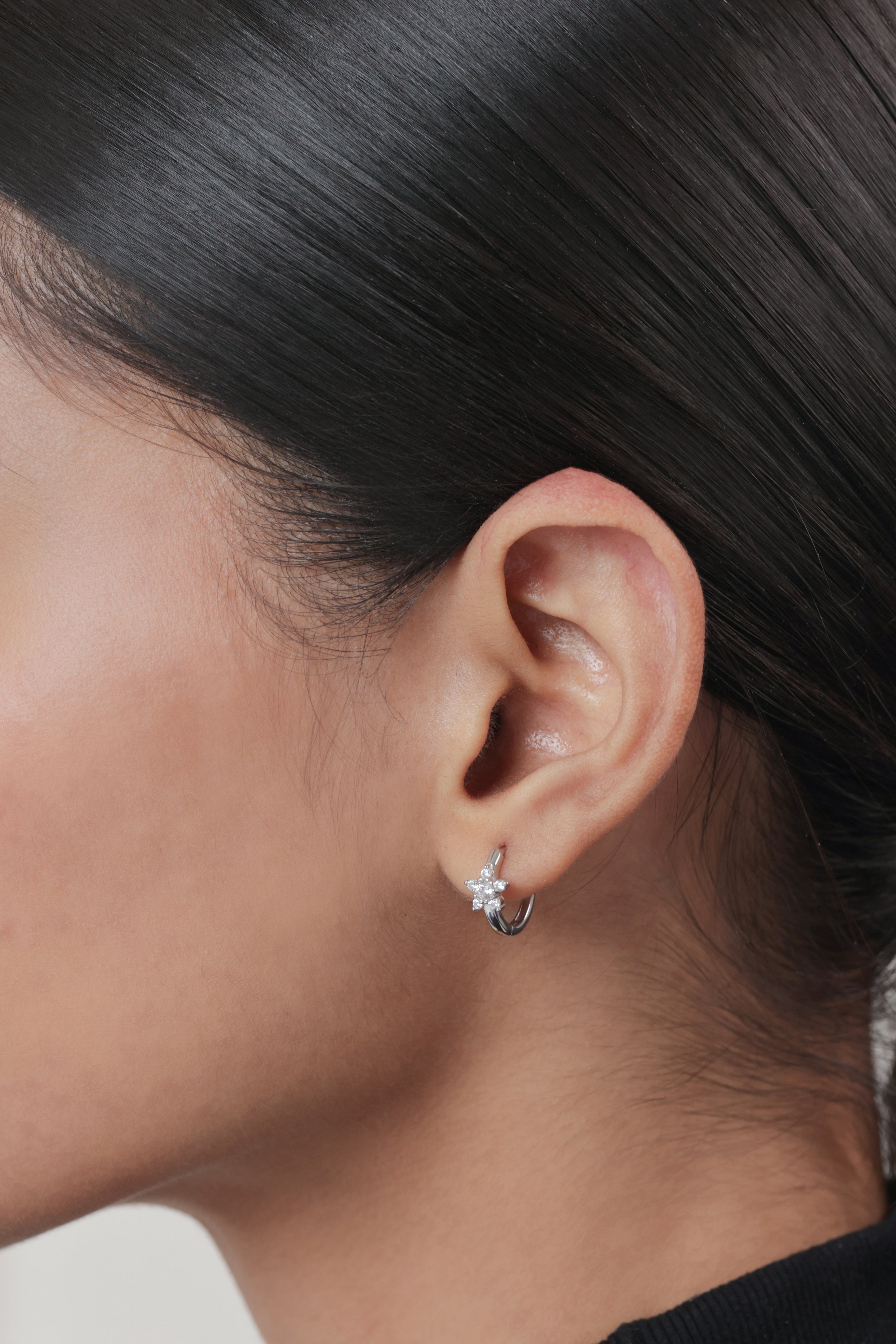 Floral Silver Hoops Earrings