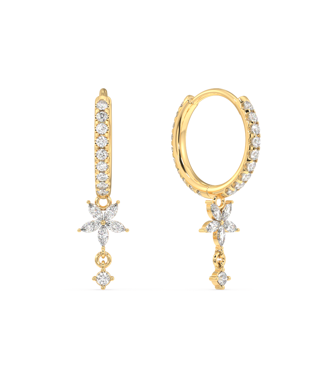 Flower Drop Hoop Earrings