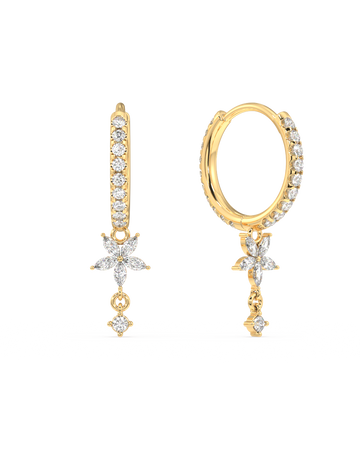 Flower Drop Hoop Earrings