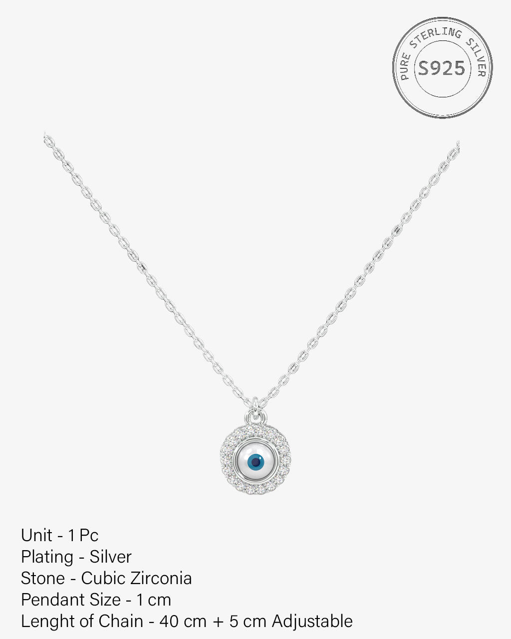 Zircon Pave' Evil Eye Necklace