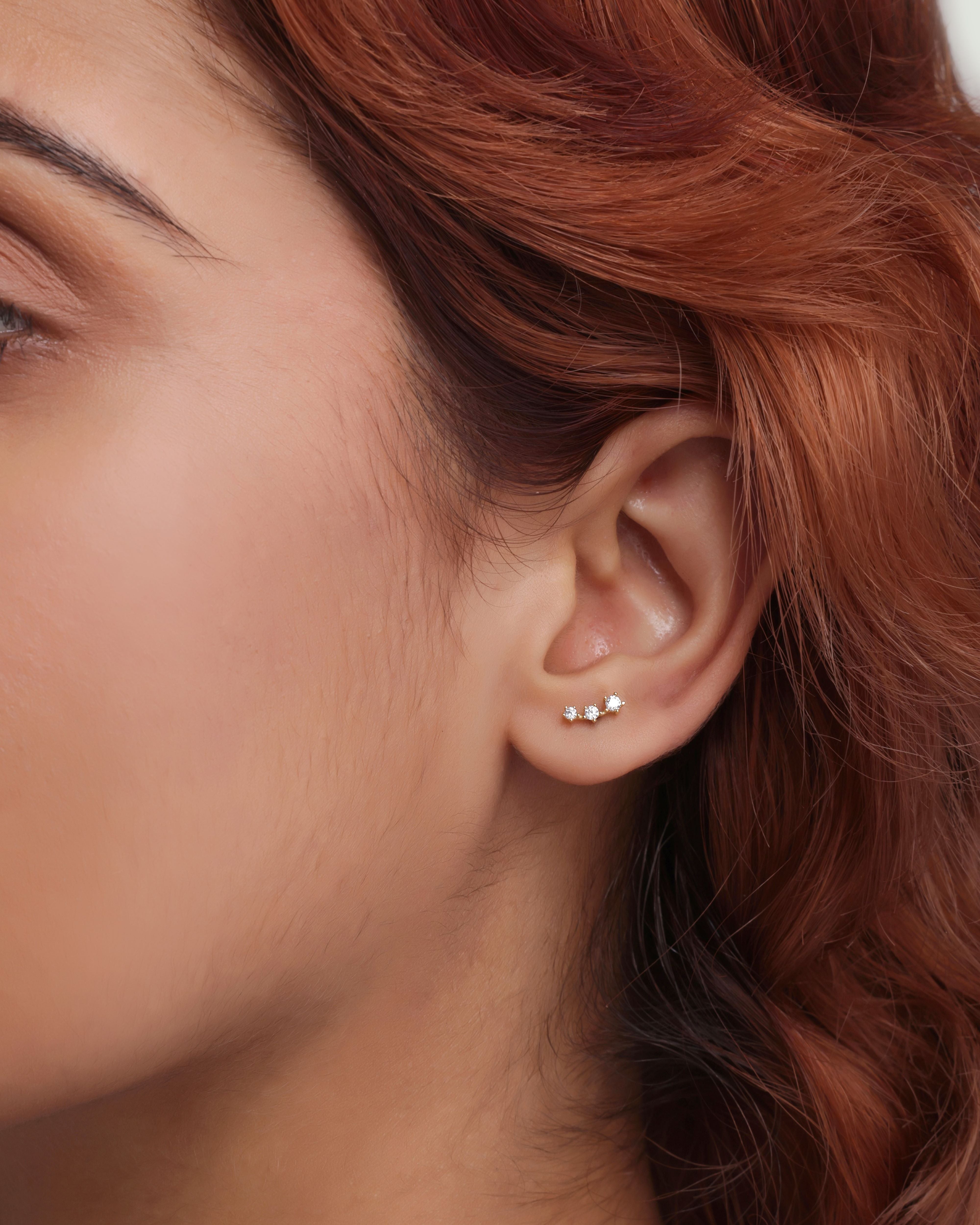 Tri Zirconia Flat Back Screw Stud Earrings