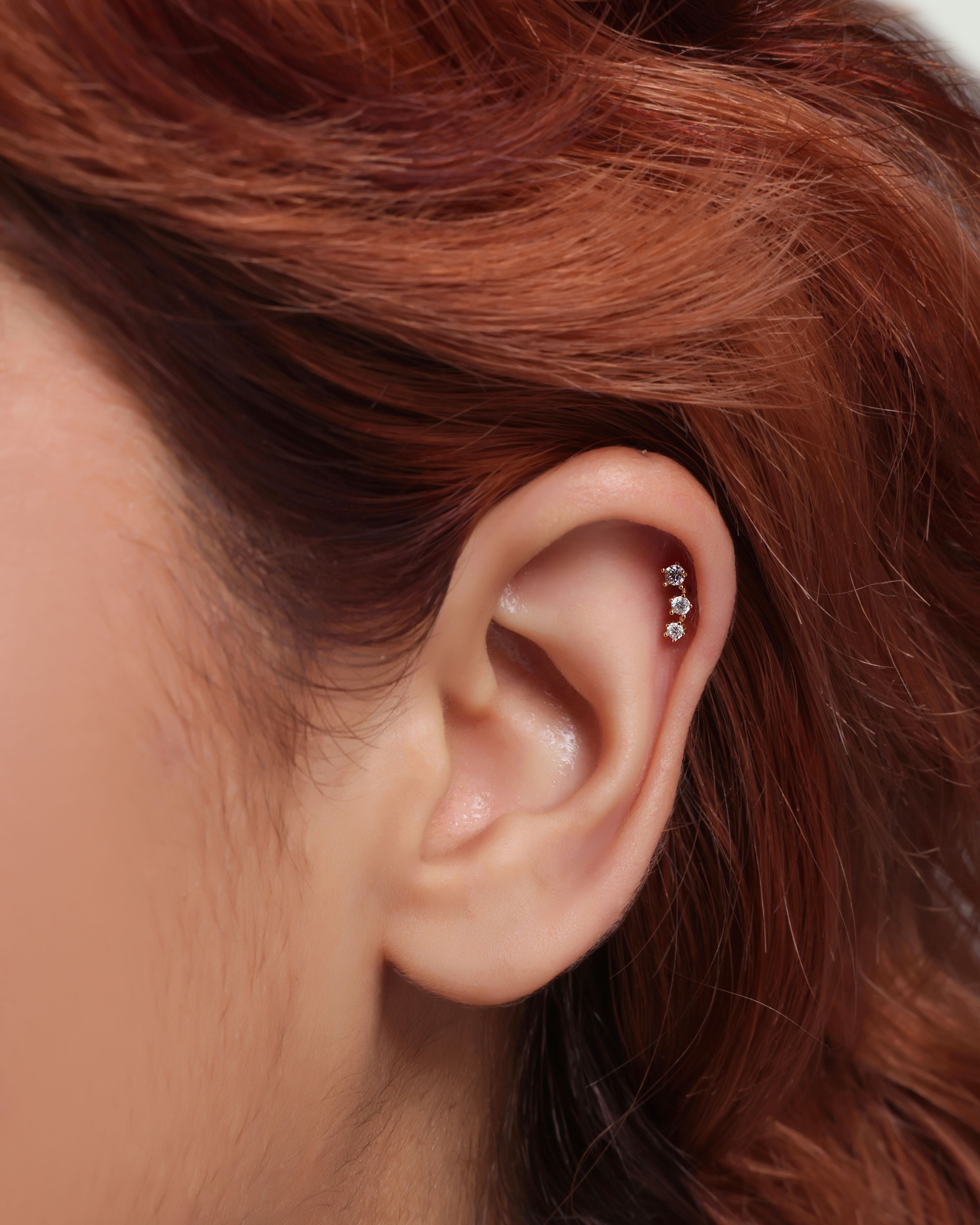 Tri Zirconia Flat Back Screw Stud Earrings