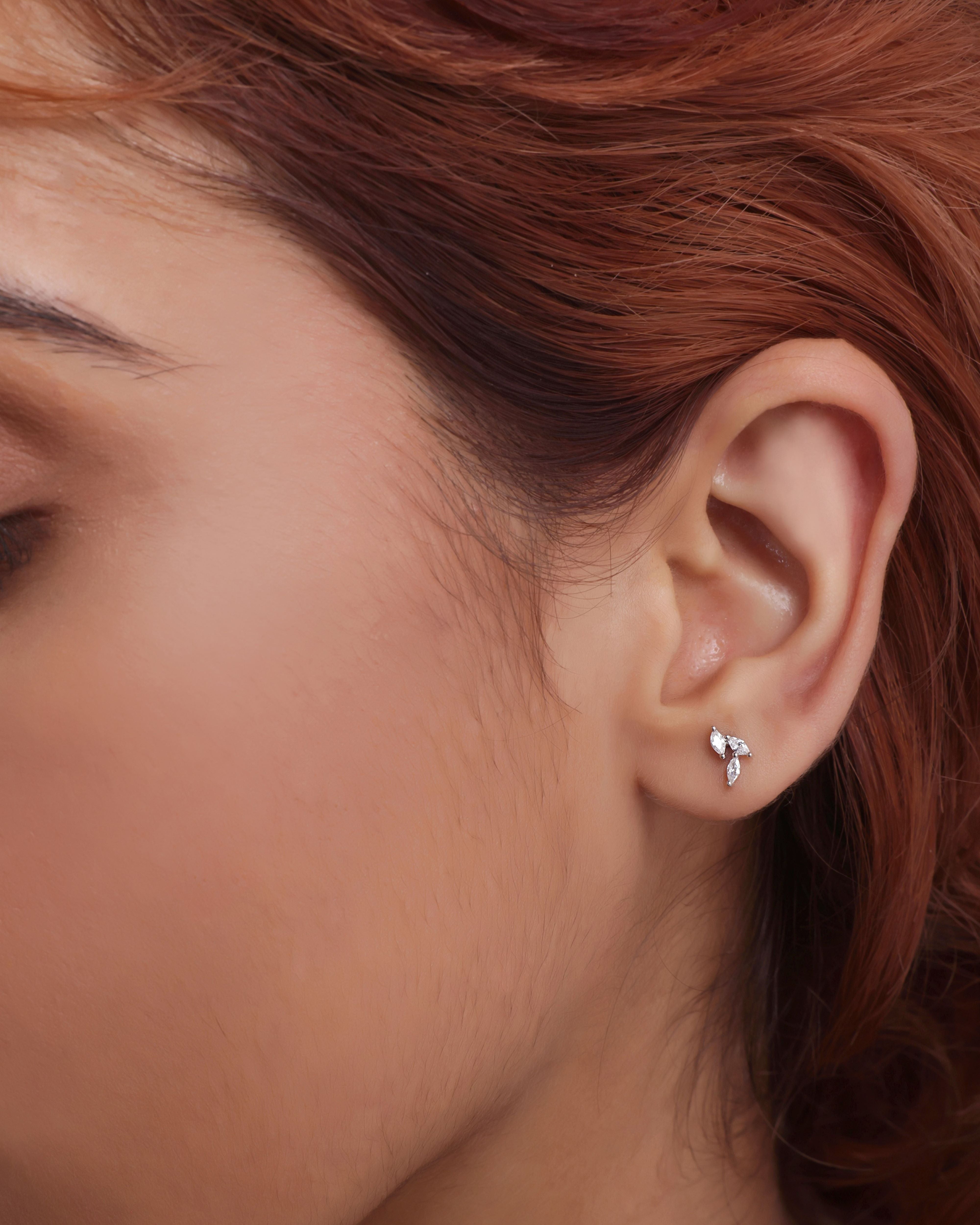 Zirconia Leaflet Climber Flat Back Screw Stud Earrings