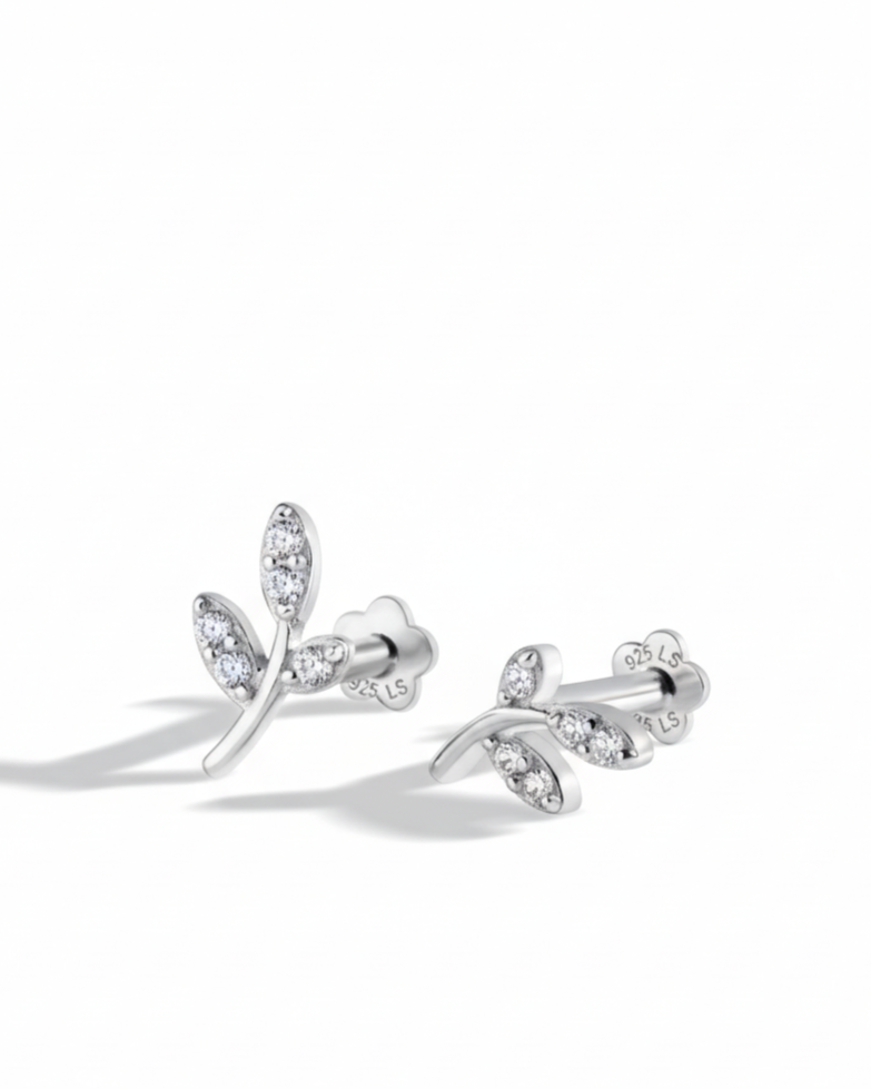 Curvy Leaf Flat Back Screw Stud Earrings