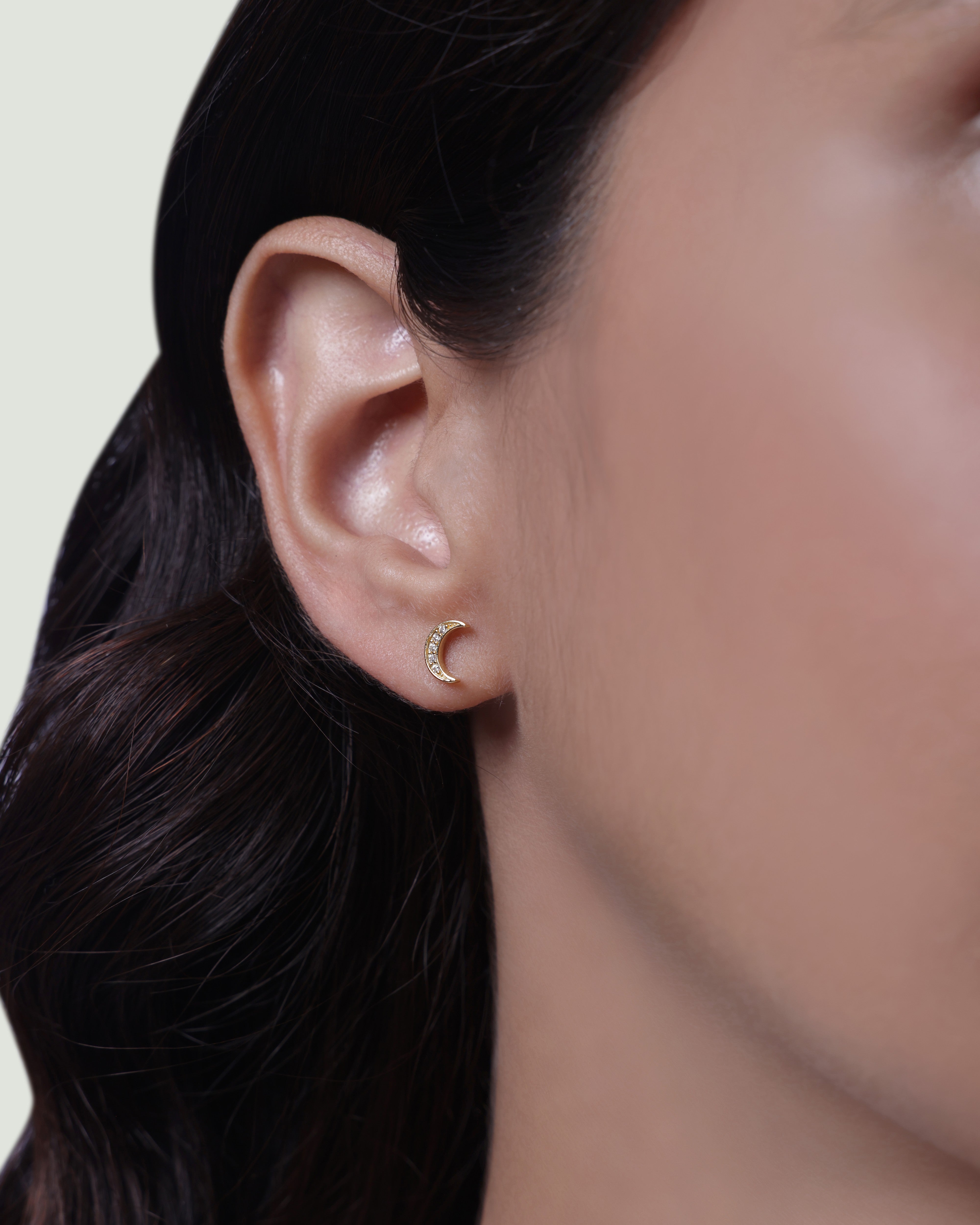 Crescent Moon Flat Back Screw Stud Earrings