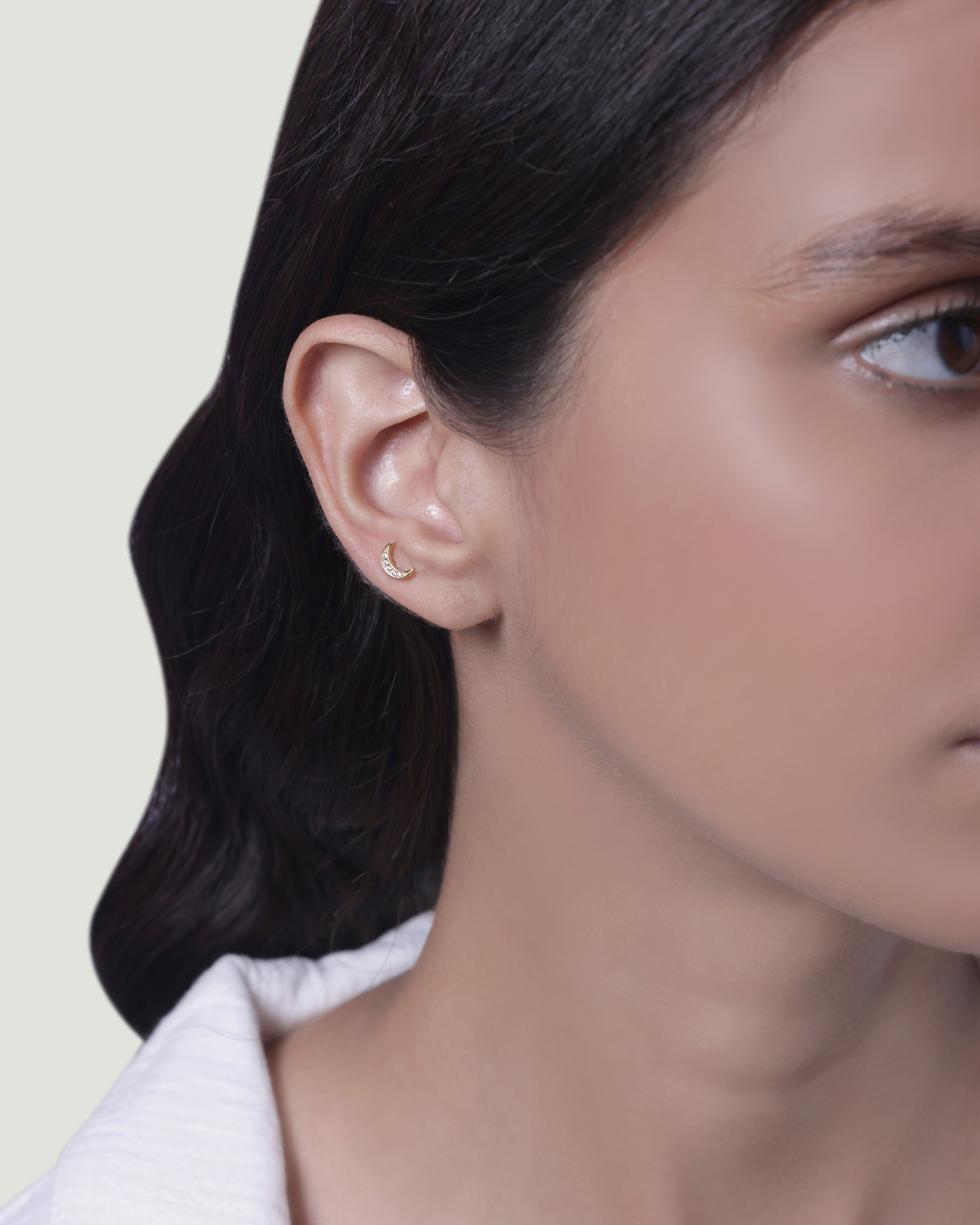 Crescent Moon Flat Back Screw Stud Earrings