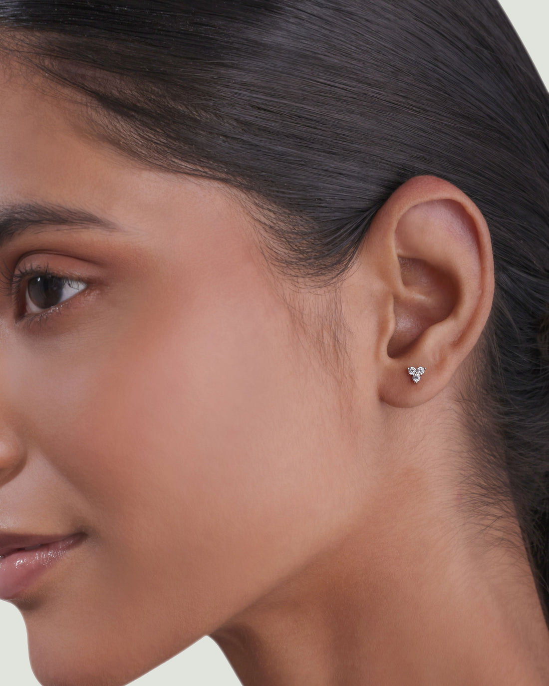 Radiant Tri Zirconia Flat Back Screw Stud Earrings