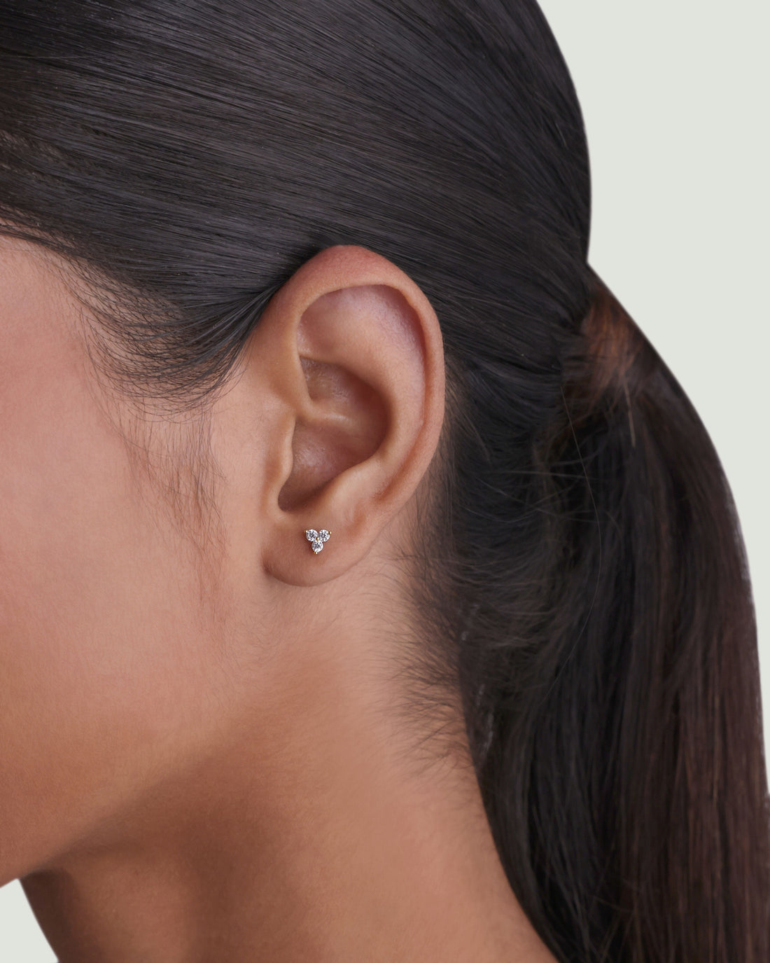 Radiant Tri Zirconia Flat Back Screw Stud Earrings