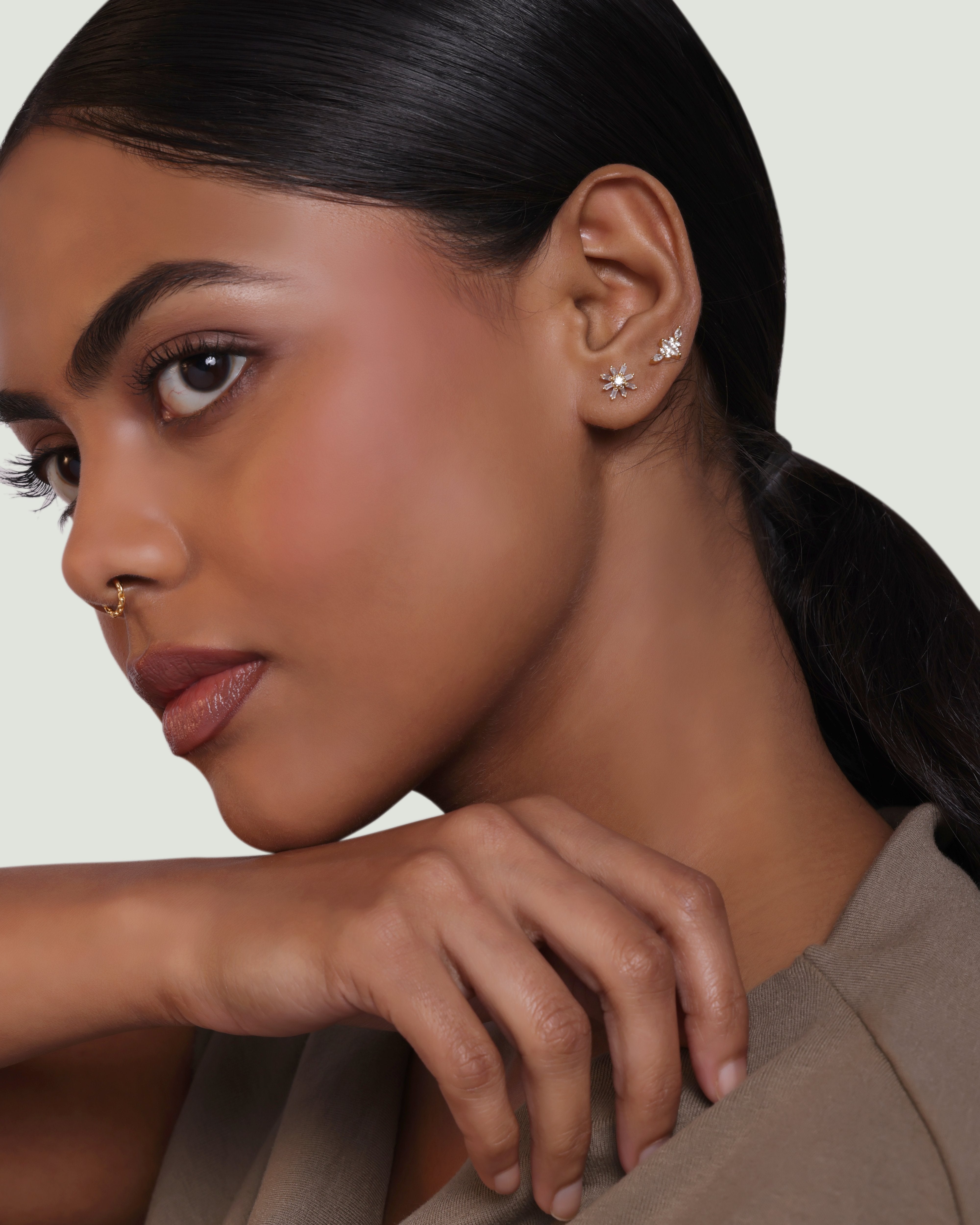 Windflower Chain Flat Back Stud Earrings