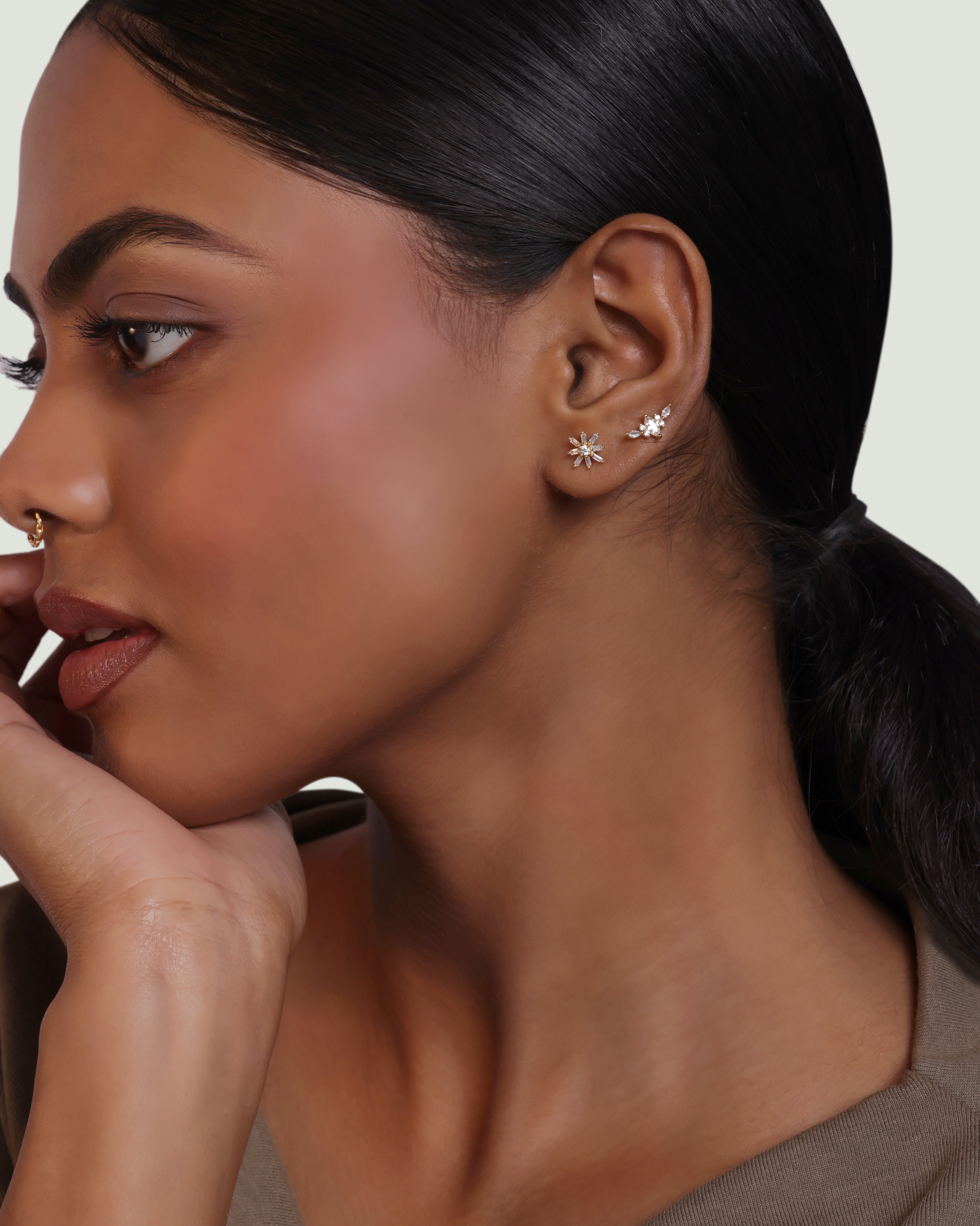 Windflower Chain Flat Back Stud Earrings