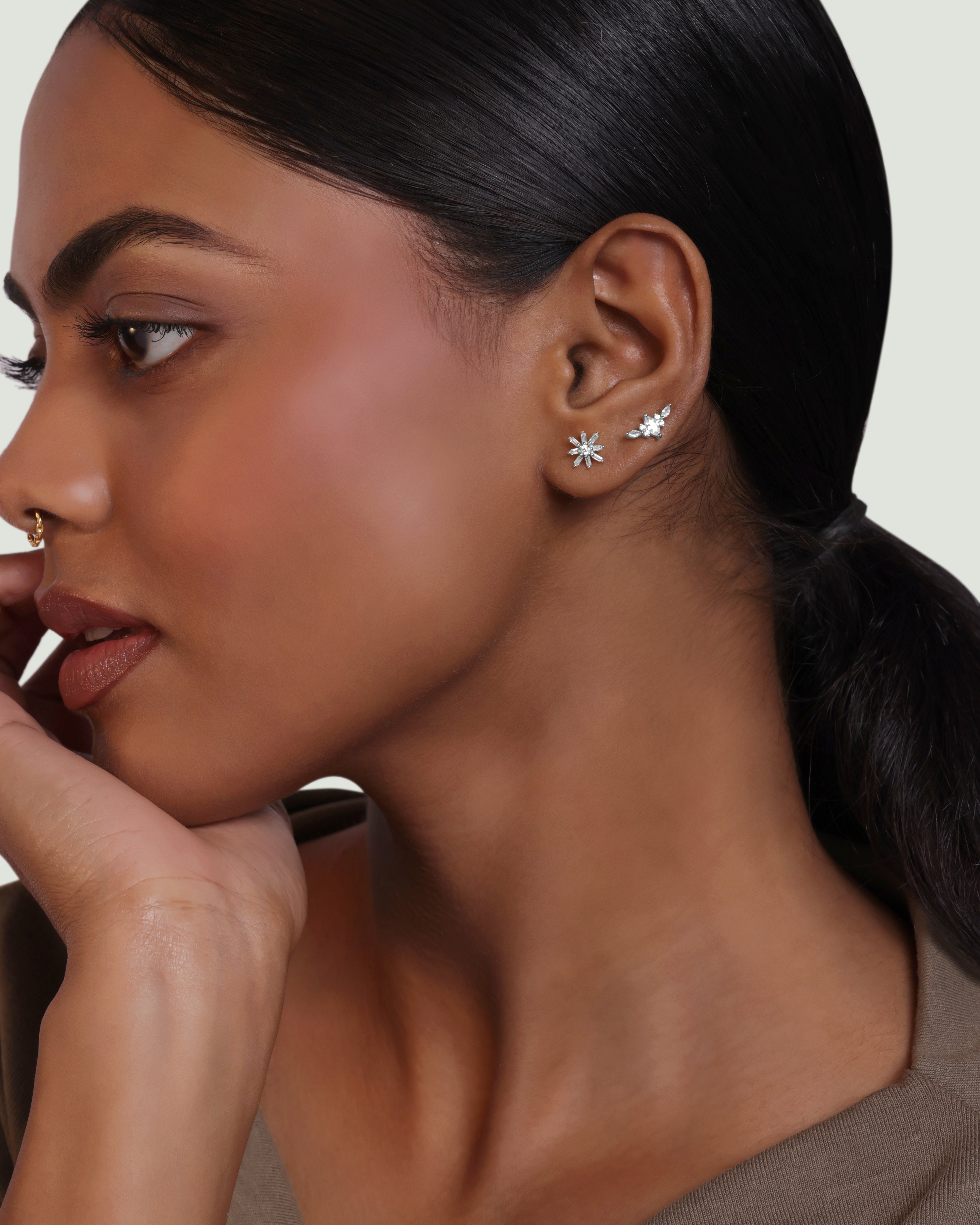 Windflower Chain Flat Back Stud Earrings