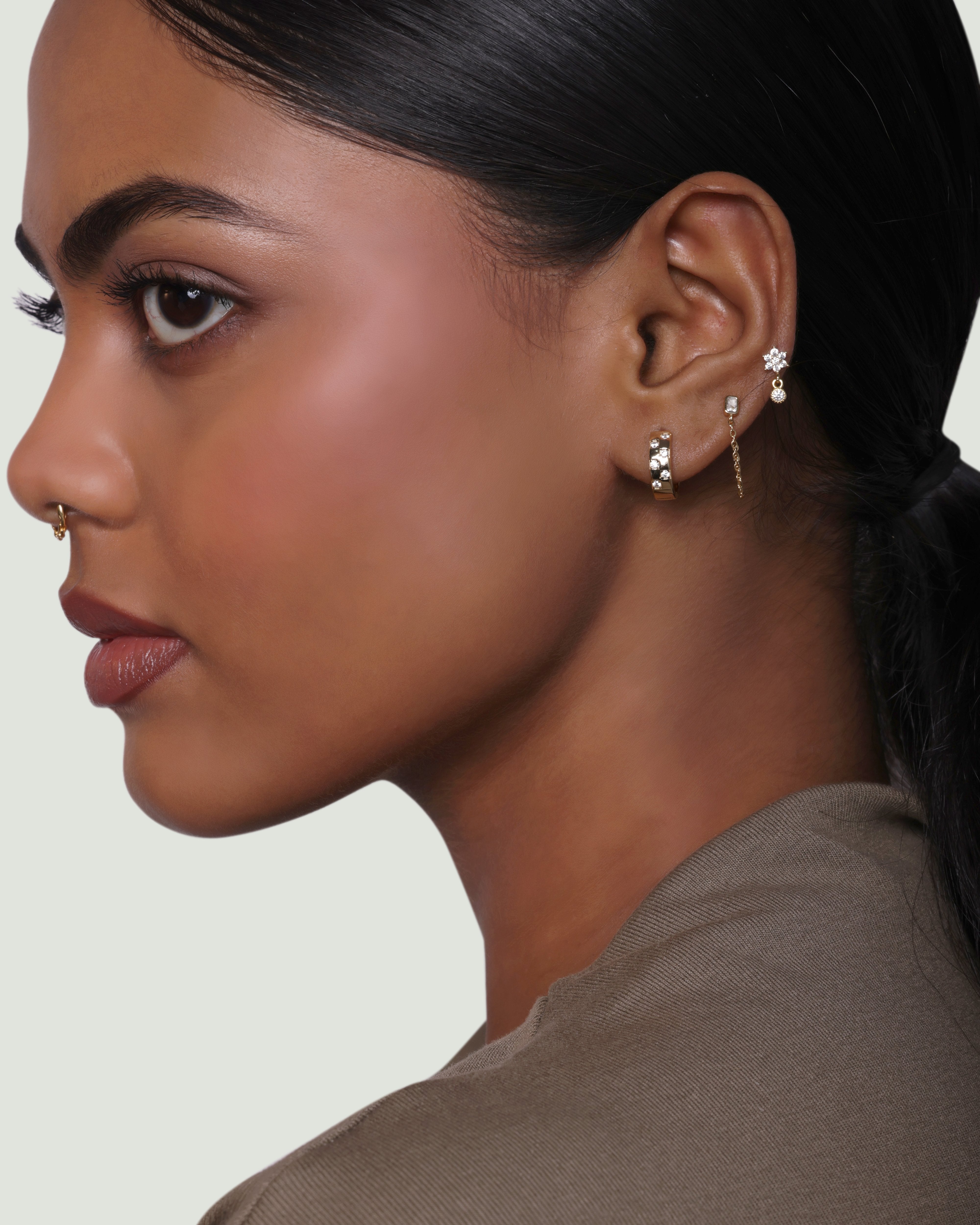 Flower Dangler Zirconia Drop Stud Earrings