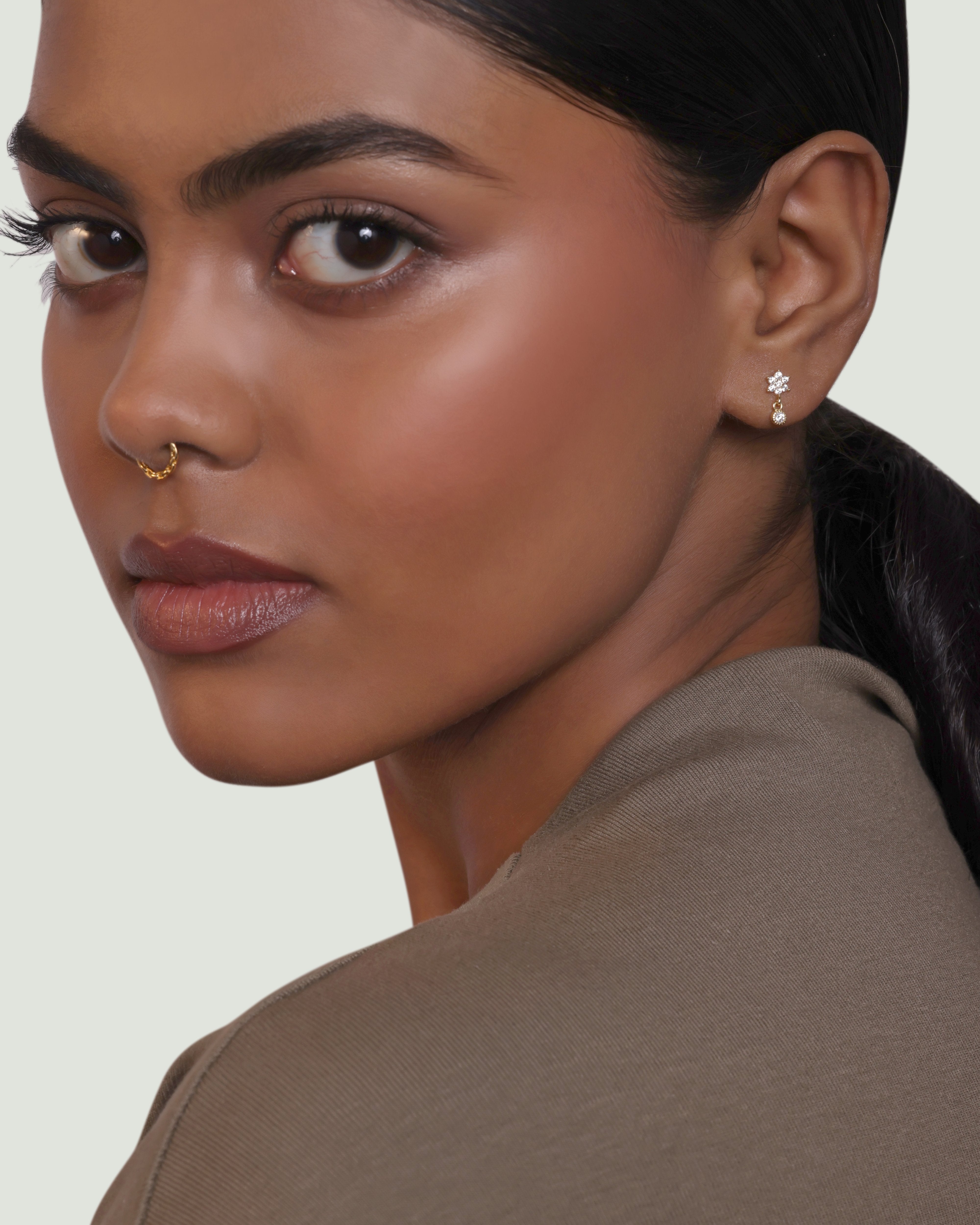 Flower Dangler Zirconia Drop Stud Earrings