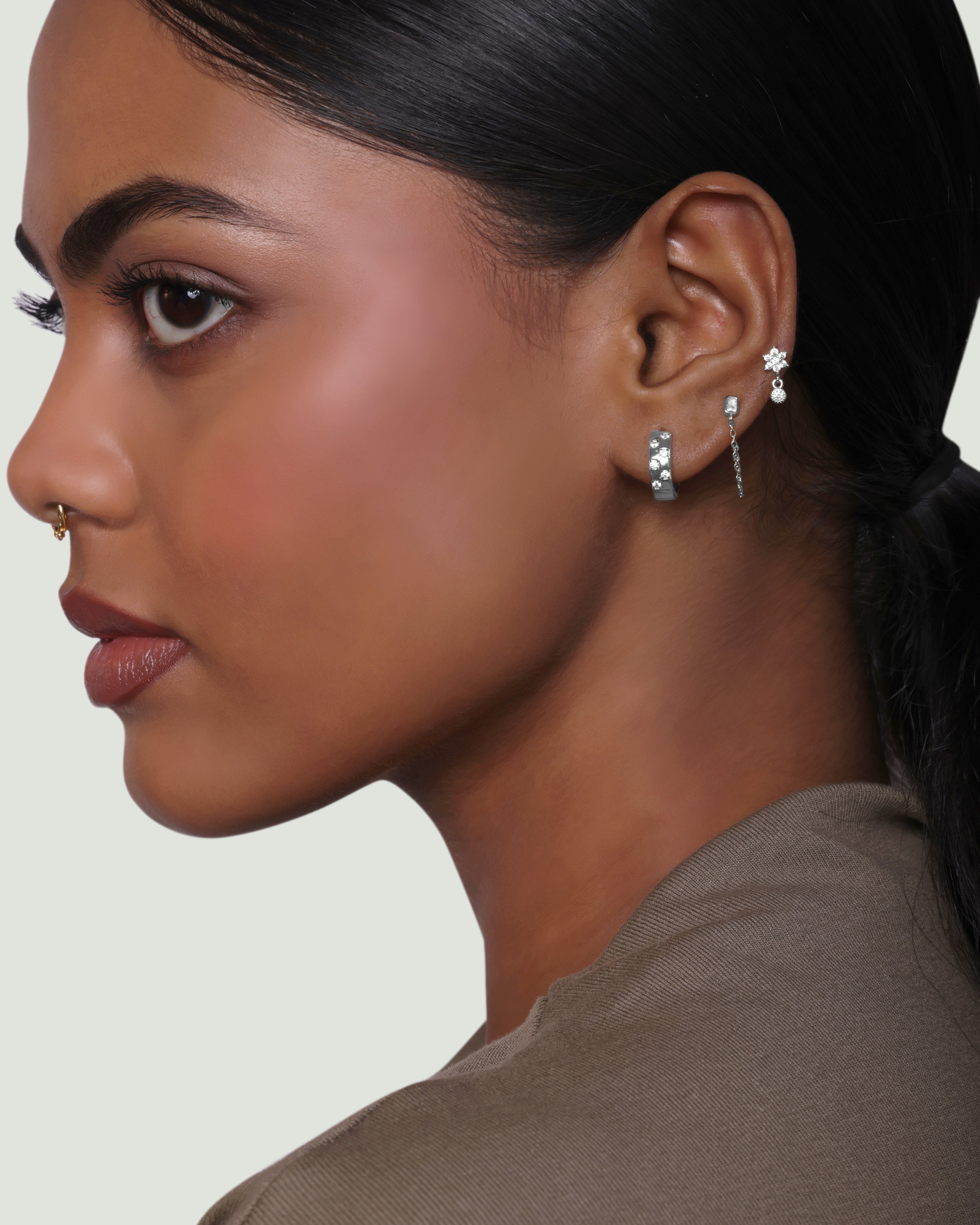 Flower Dangler Zirconia Drop Stud Earrings