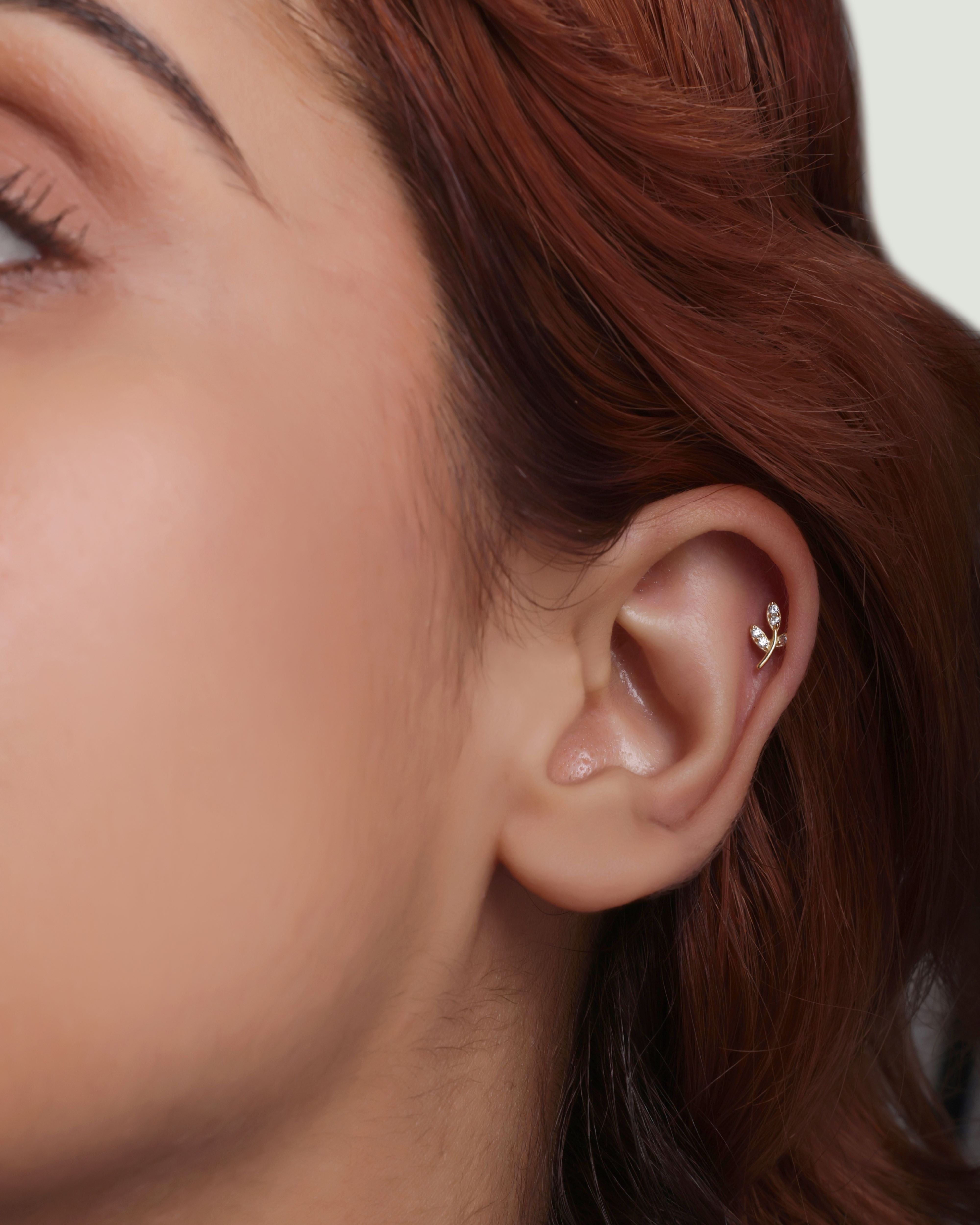 Minimal Cubic Zirconia Paved Leaf Stud Earrings