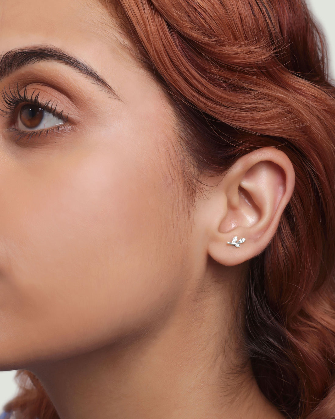 Minimal Cubic Zirconia Paved Leaf Stud Earrings