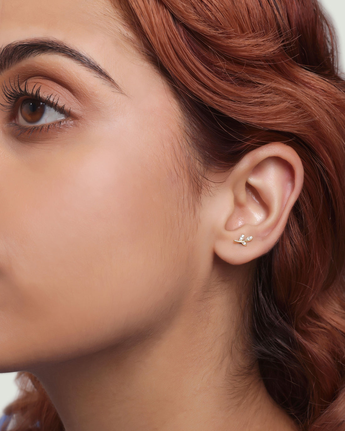 Minimal Cubic Zirconia Paved Leaf Stud Earrings