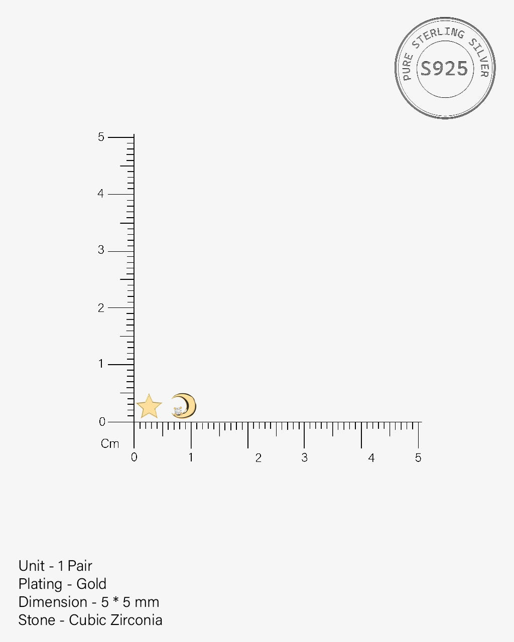 Mismatched Star With A Moon Combination Stud Earrings