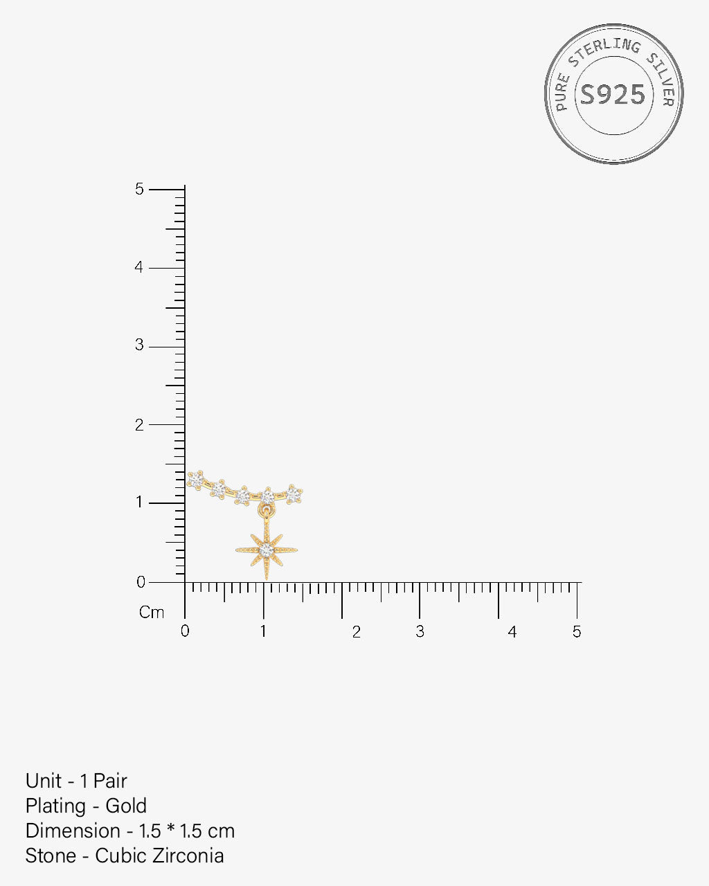 Multi Aligned Zircon Climber Studs Earrings